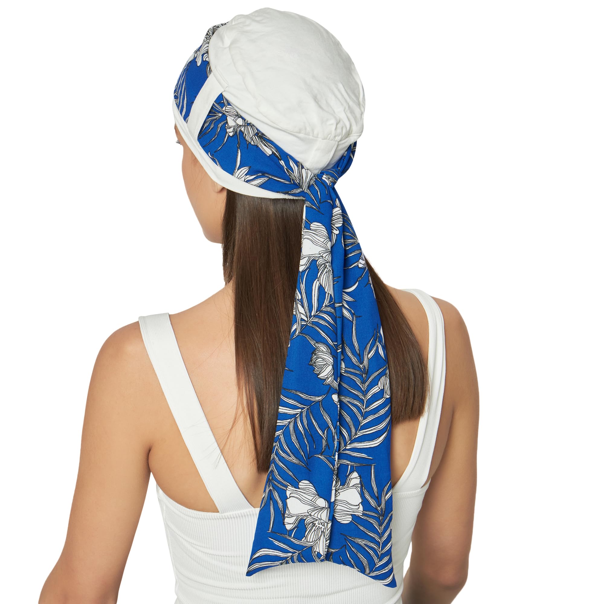 The Headscarves Skin-Friendly Bamboo Viscose Free Size Loop Cap with Printed Tail for Women – Chemo Headwear, Hair Loss Scarf, Stylish Head Wrap 2