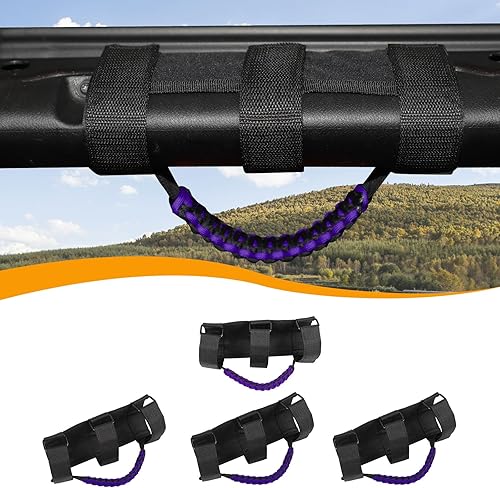 Miniatura 30 de Hoolcar 4 asas de agarre de barra antivuelco con paracord Compatibles con 1955-2023 Jeep Wrangler YJ TJ JK JKU JL JLU & Gladiator JT, Negro & Rojo
