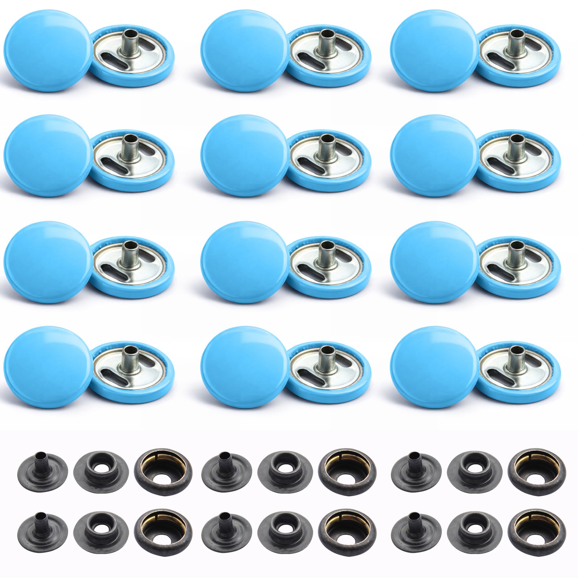 Trimming Shop 15mm Botones a Presión 4 Partes, Resistente y Ligero Metal Cierres para Chaquetas Jeans, Cuero Manualidades, Correas y Costura Proyectos, Ropa Reparación - Azul Claro, 1000pcs