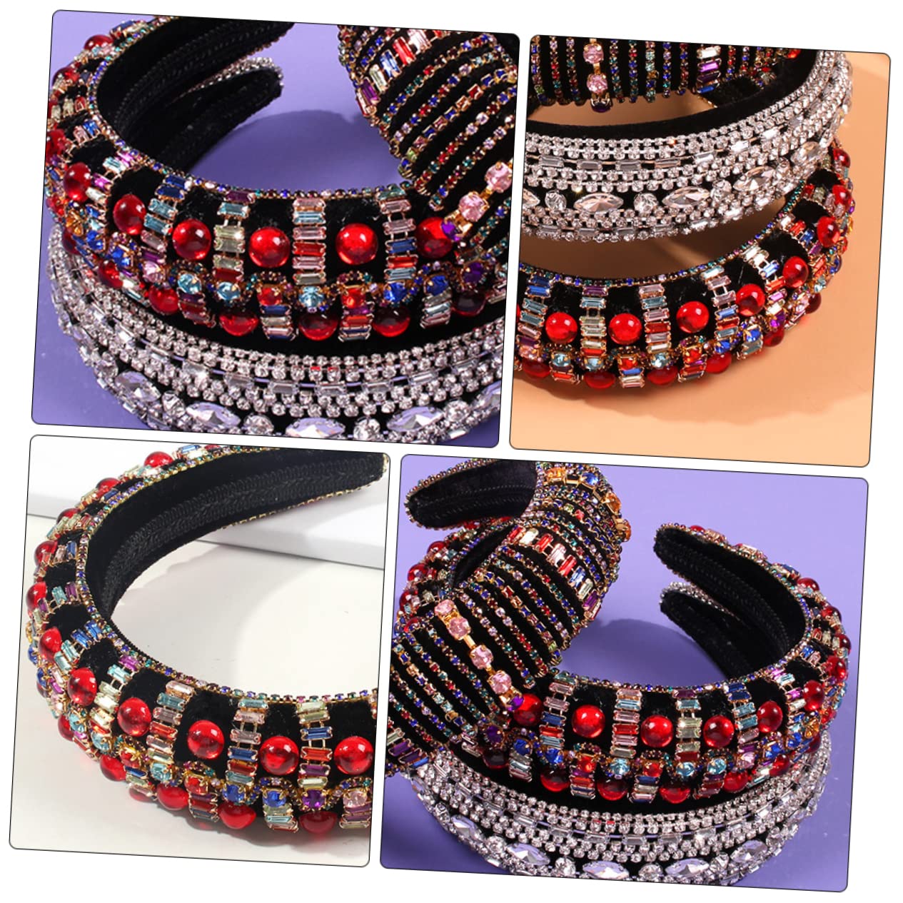 FRCOLOR 2 Diademas De Ala Ancha Con Completos Joyas Para El Pelo Diademas Elásticas Con Joyas Accesorios Para El Pelo Para Mujeres Diademas Para Mujeres Y Niñas Aro Para El