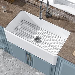 33" x 18" Fireclay Apron Front Farmhouse Sink White for Kitchen