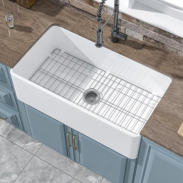 HOMLYLINK White Farmhouse Sink 33 x 18 Inch, Large Firecaly Apron Front Undermount Farm Sink Heavy Duty Single Bowl, with Custom Accessories 2 Types, Pure White, for Kitchen