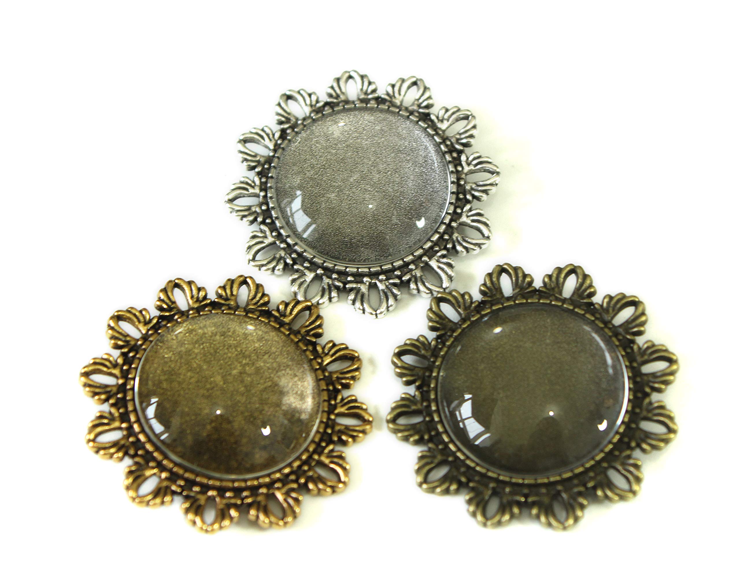 30pcs 25mm Brooch Cabochon Set: 15pcs Flower Shape Cabochon Frame Setting Tray Brooch with 15pcs Glass Dome for DIY Jewelry Making Jewelry Making DIY Findings (3 Color Mixed)