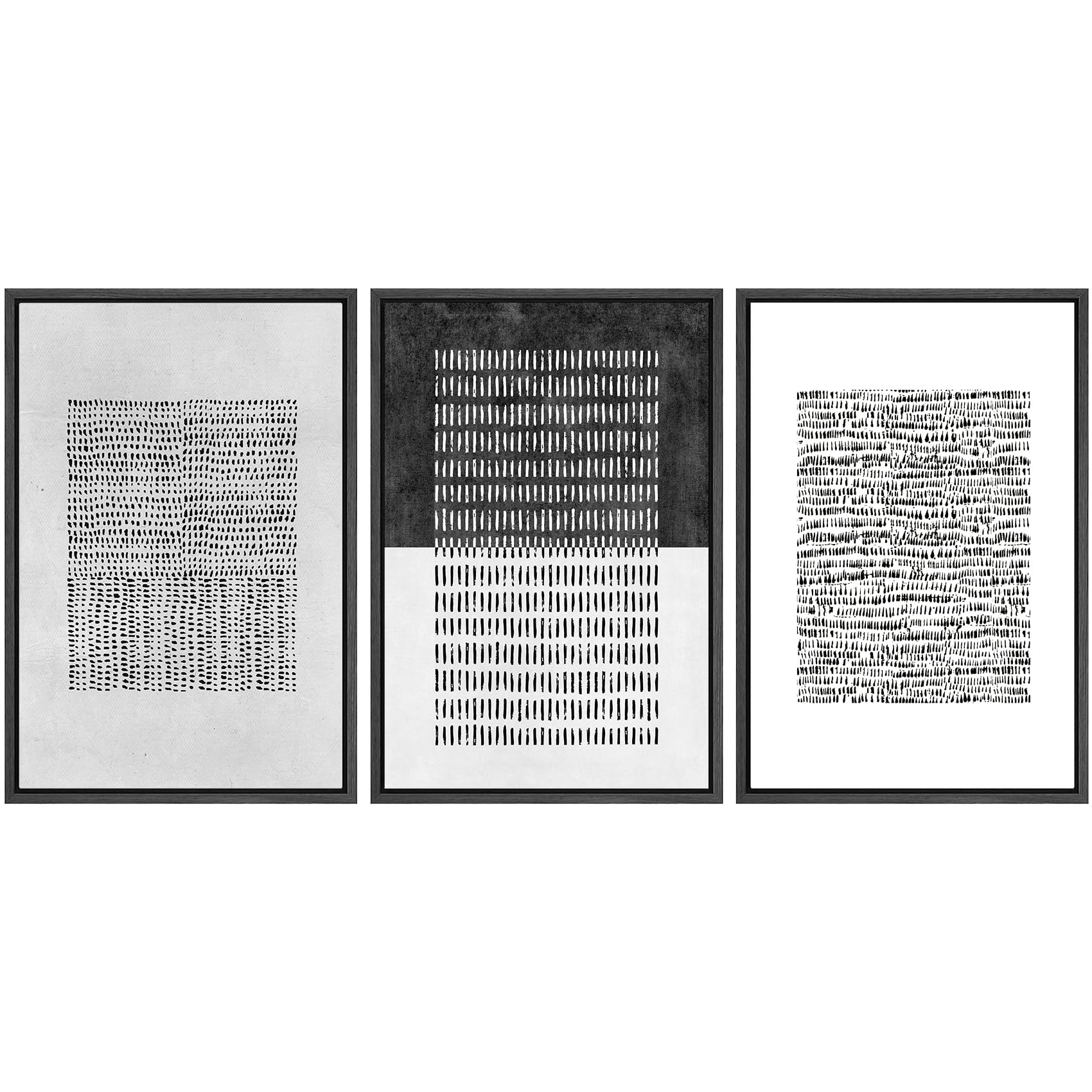 SIGNWIN Framed Canvas Print Wall Art Set Blue White Grunge Geometric Pattern Abstract Shapes Cozy Neutral Decorative Contemporary Minimal for Living Room, Bedroom, Office - 24"x36"x3 Natural — view 68
