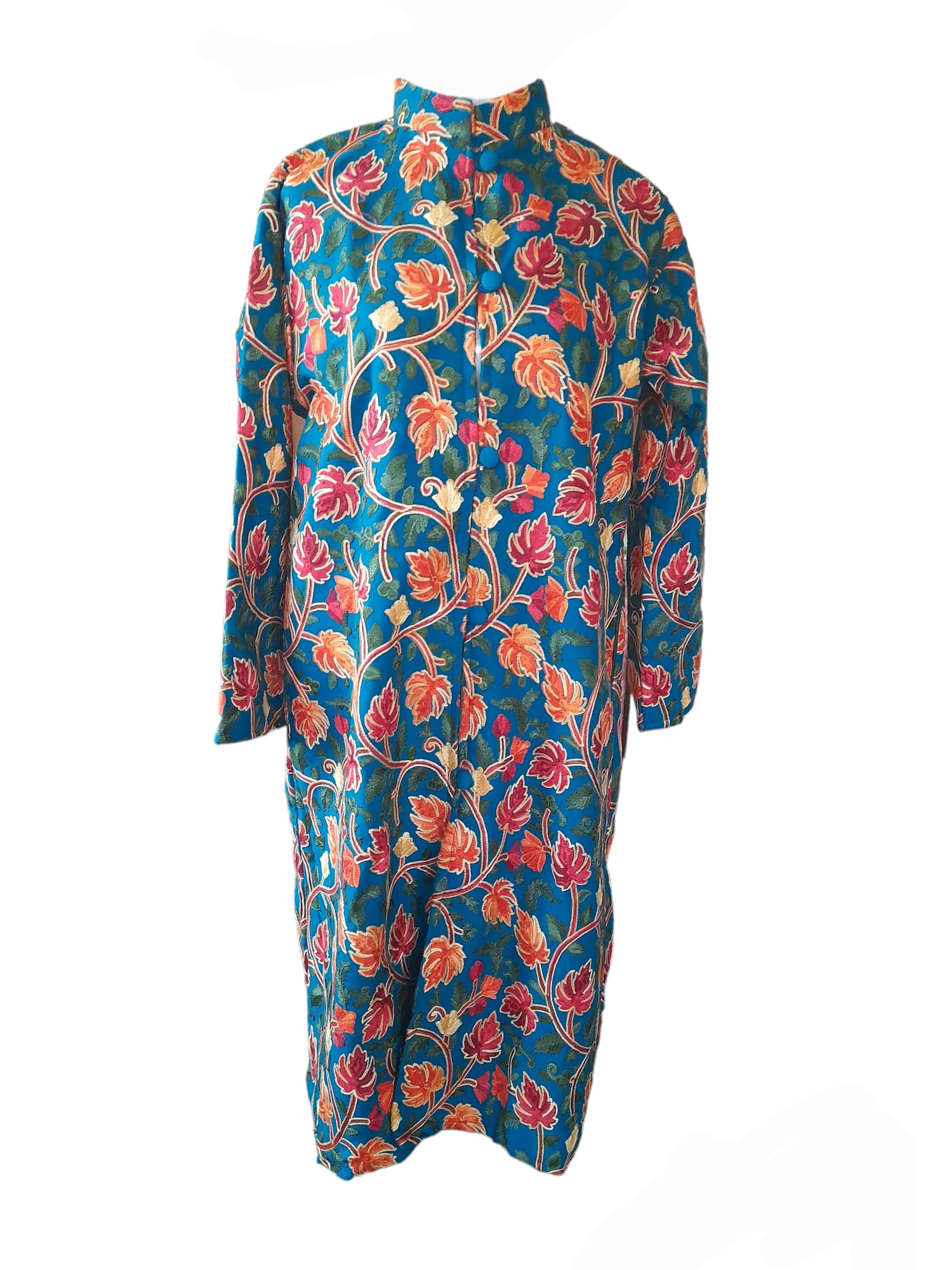 Kashmiri woolen Aari Emdriodery chinar design coat/jacket with attach lining || blue color || length:42.5" chest:45"-picture-25