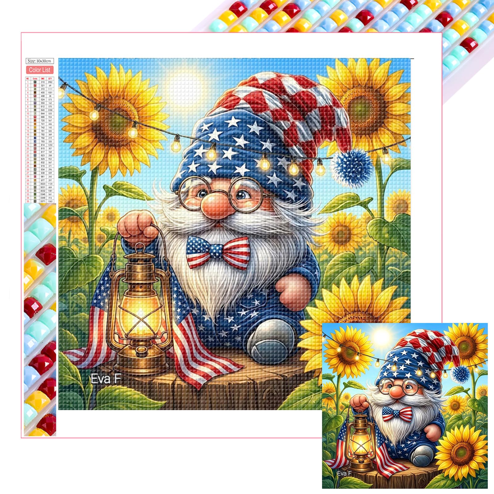 POETRYDRAW Sunflower Gnome DIY 5D Square Drill Diamond Art Kit for Adults & Beginners Home Decor Gift