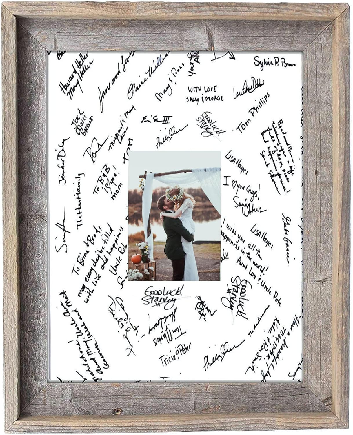 BarnwoodUSA 18x24 Wedding Guest Signature Frame Displays 8x10 Photo