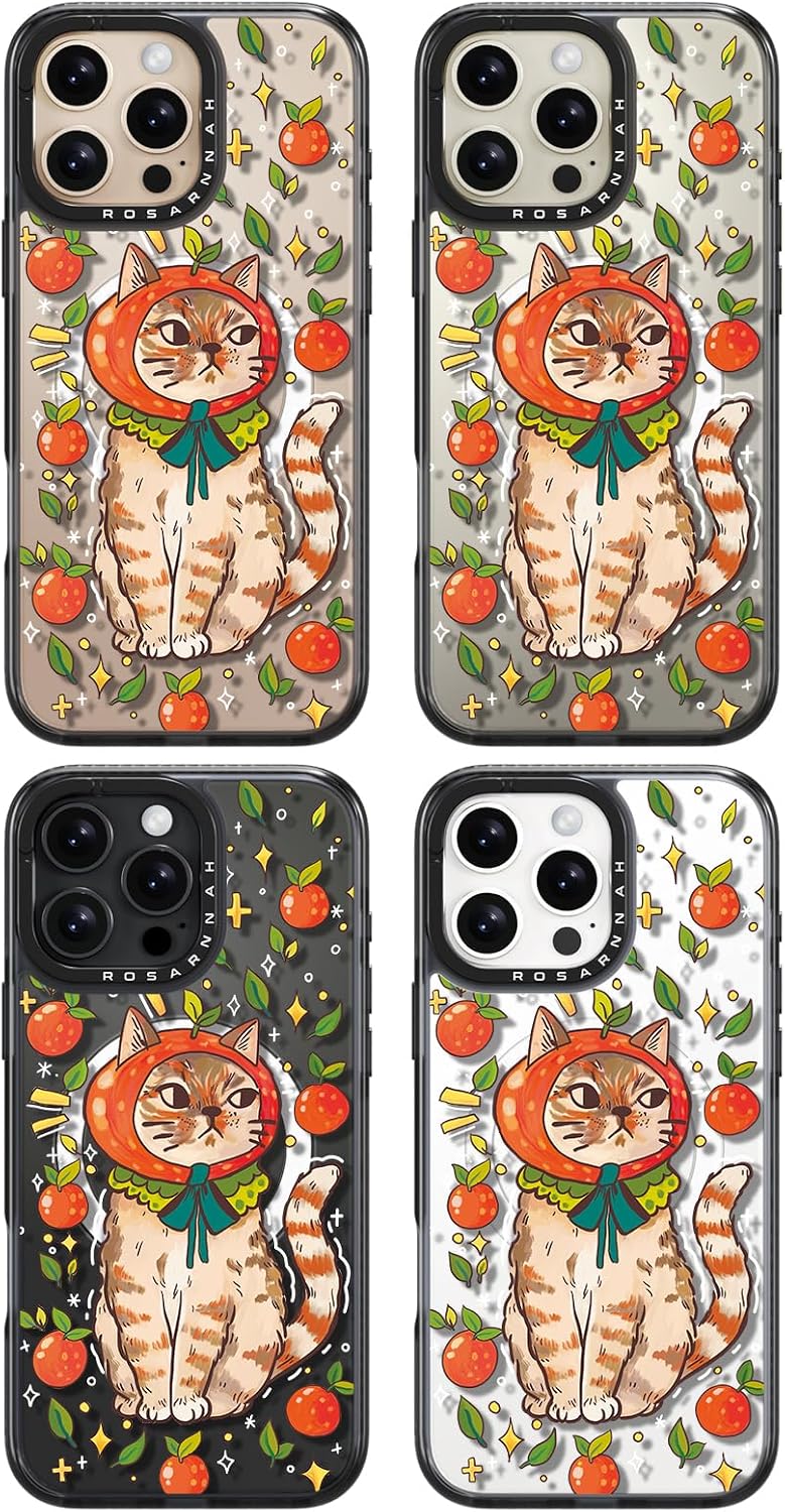 Rosarnnah Magnetic for iPhone 16 Pro Magsafe Case Cute - Durable Shockproof 6.6 ft Drop Impact Phone Case - Black Funny Kitty Cat Design for iPhone 16 Pro 6.3"