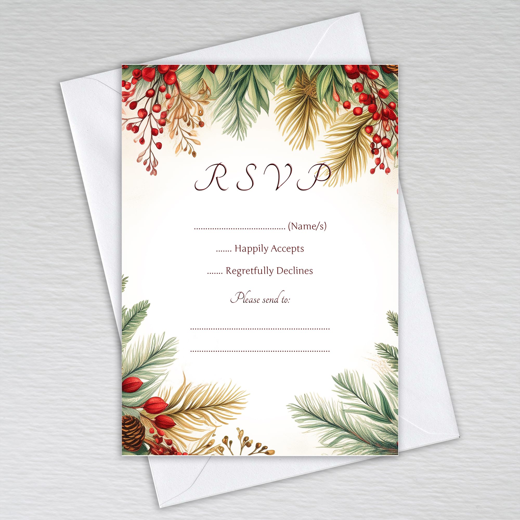 Webspectations Red Berry Christmas RSVP Cards with Envelopes: Red Berry Winter Wedding RSVP Cards (Pack of 20 with Envelopes)
