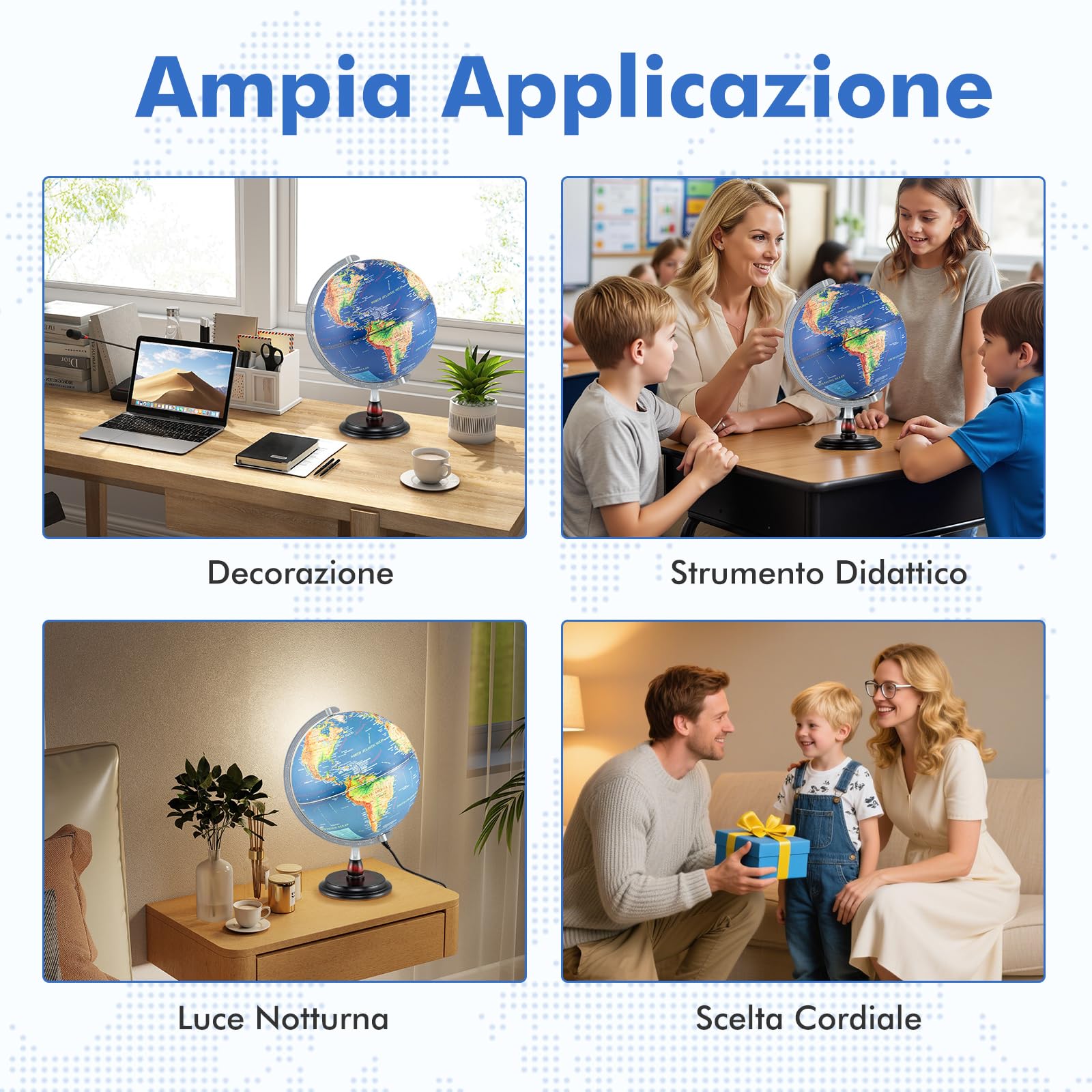 COSTWAY Mappamondo 30 cm con Luce, in l’Inglese
