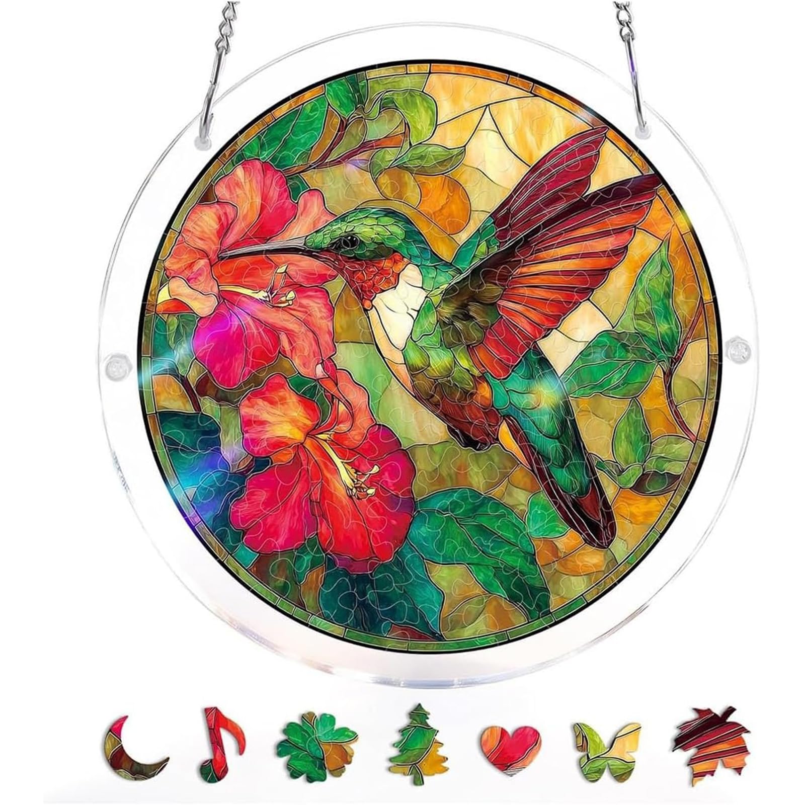 Acrylic Jigsaw Puzzle Suncatcher - Moonlit Riverscape,Window Suncatcher Acrylic Puzzle,83 Pieces Suncatcher Kits For Adults, Home Decor Gift For Women Men Mom Birthday Gift (B, S-7.4IN)