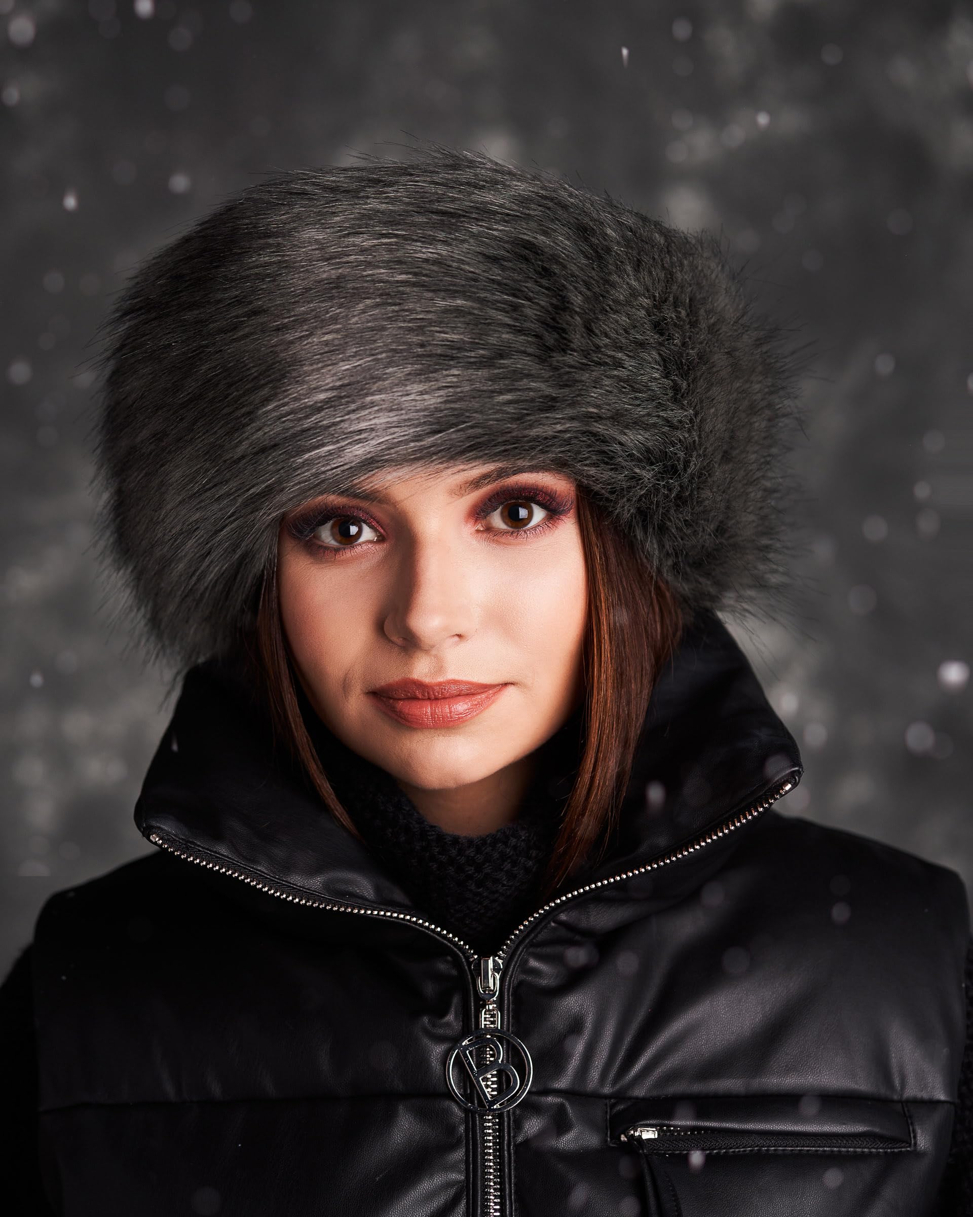 Futrzane Classic Headband - Faux Fur Headbands for Women - Furry Band for Winter - Size L (Dark Grey Classic) - Image 2