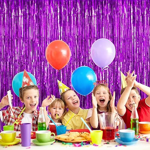 Miniatura 4 de Cortinas de flecos de papel de aluminio morado, paquete de 2, extra grandes de 8 x 3.3 pies, cortinas de flecos para puerta para cumpleaños, boda,