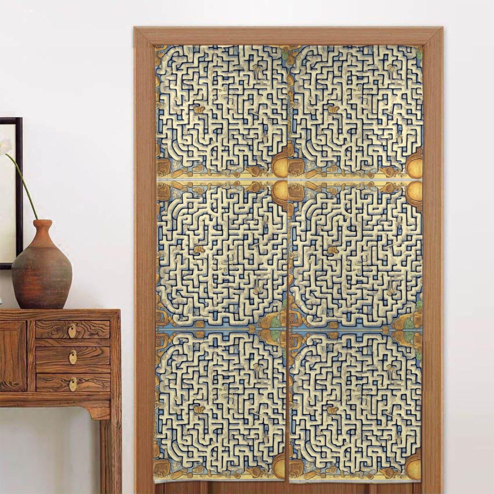 CNTDBU Labyrinth Treasure Map Door Curtain 34x56 Inch-Room Divider Panel for Privacy, Entryway Screen for Kitchen Bedroom
