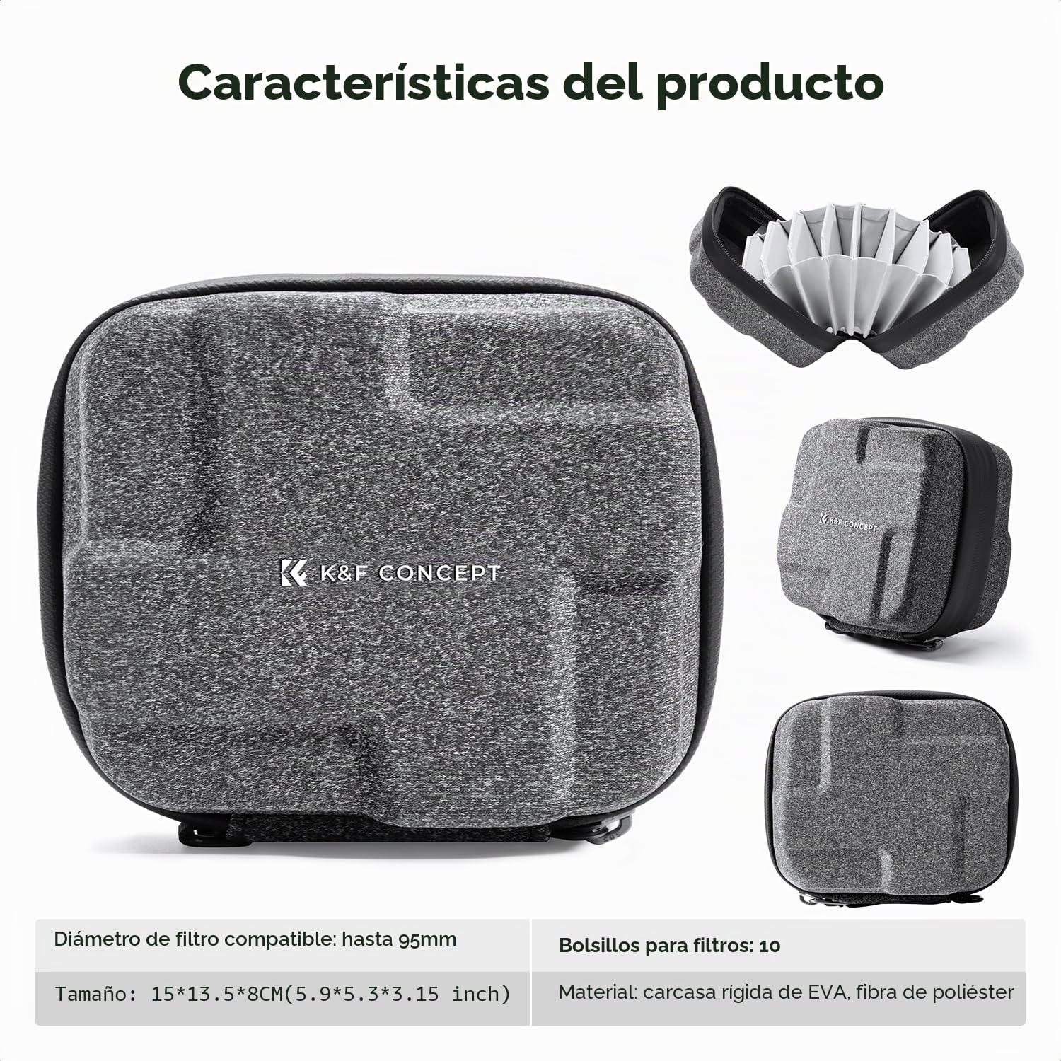 K&F Concept Estuche de Filtro de Lente 10 en 1, Funda rígida para Filtro de cámara de hasta 95 mm con Correa de Mano, Cartera de Almacenamiento Impermeable para Filtro ND UV CPL