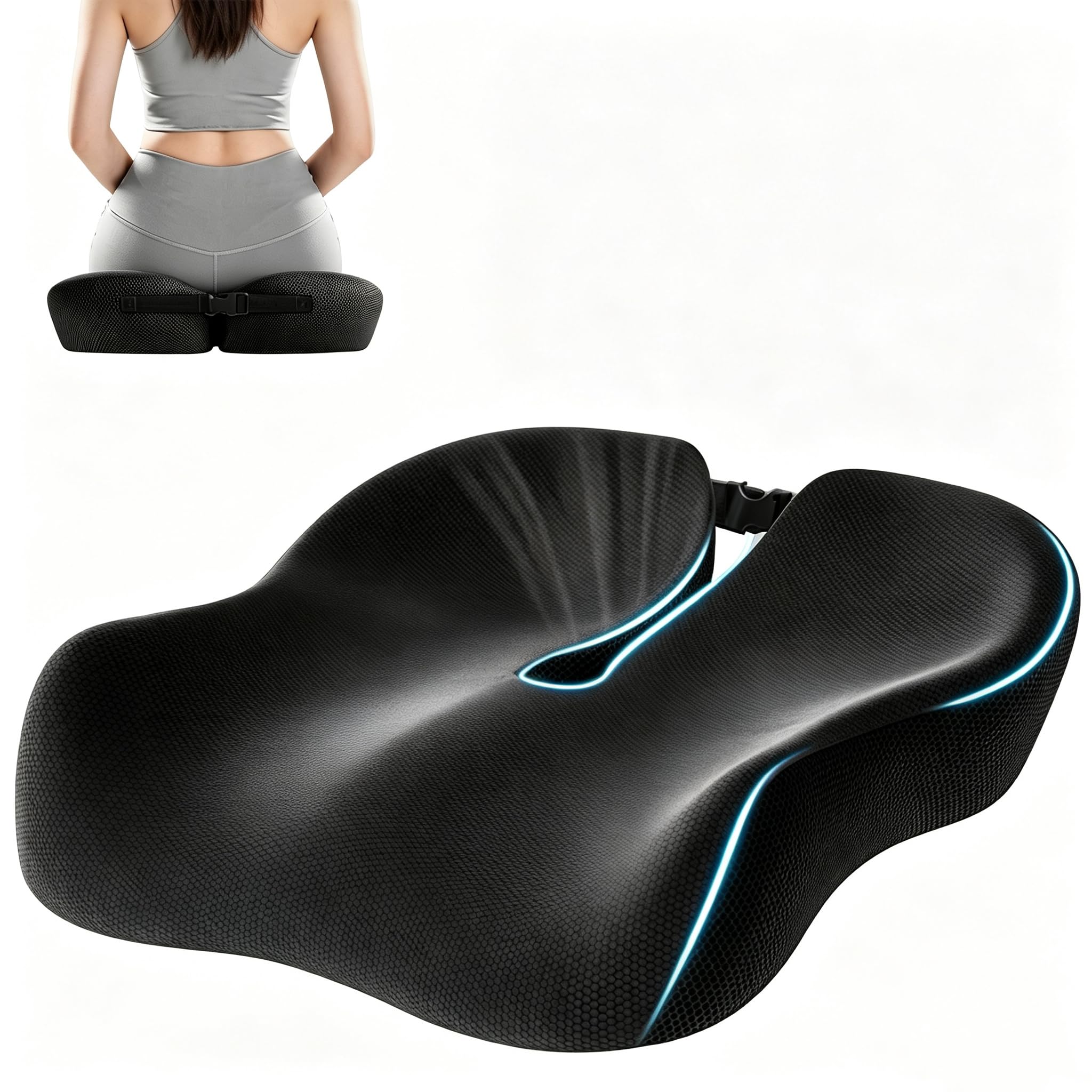 Cuscino ortopedico in memory foam, cuscino ergonomico per emorroidi, per auto, sedia a rotelle, ufficio, per alleviare il dolore al coccige, nero