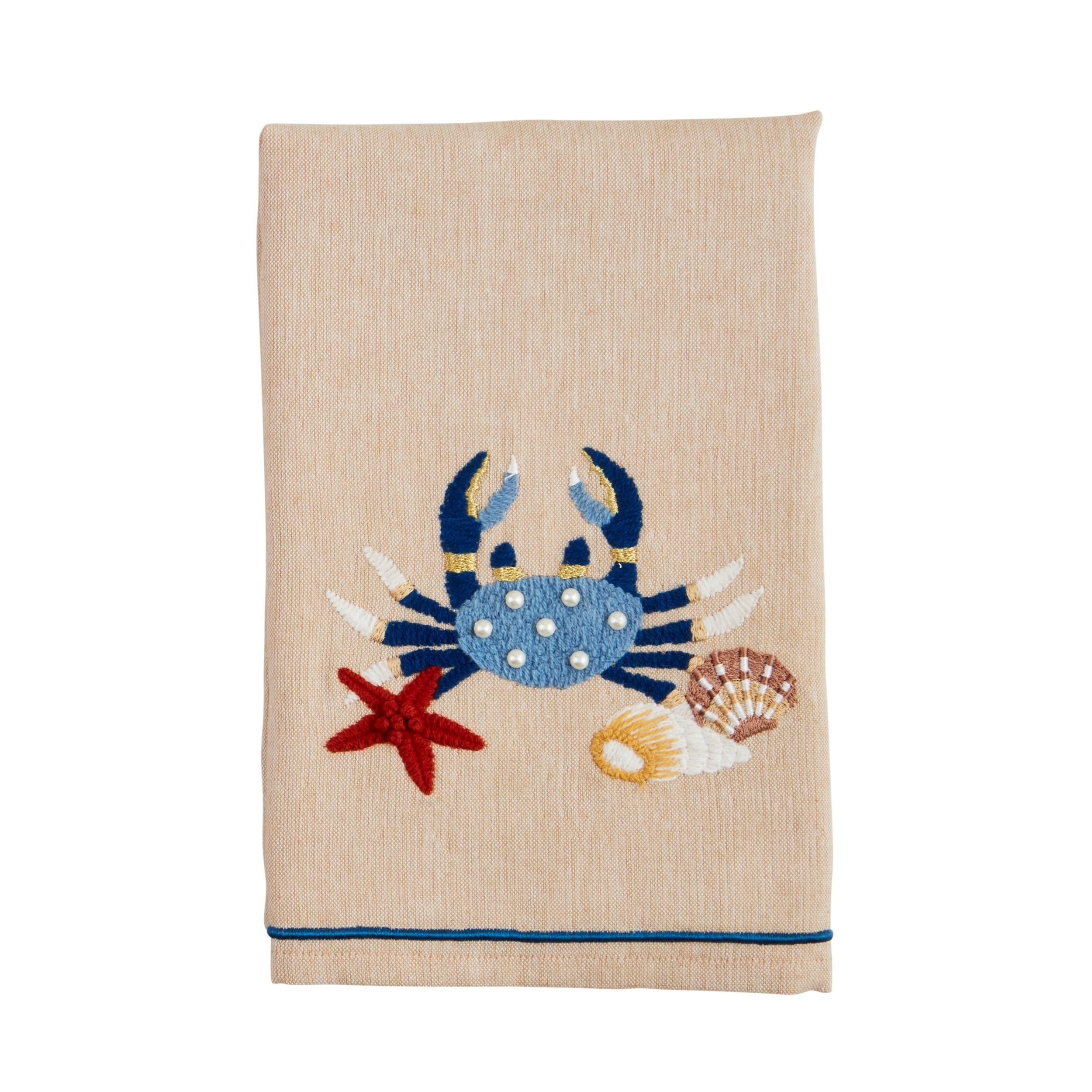 Serviette en crabe brodée Mud Pie, cadeau idéal pour maison côtière