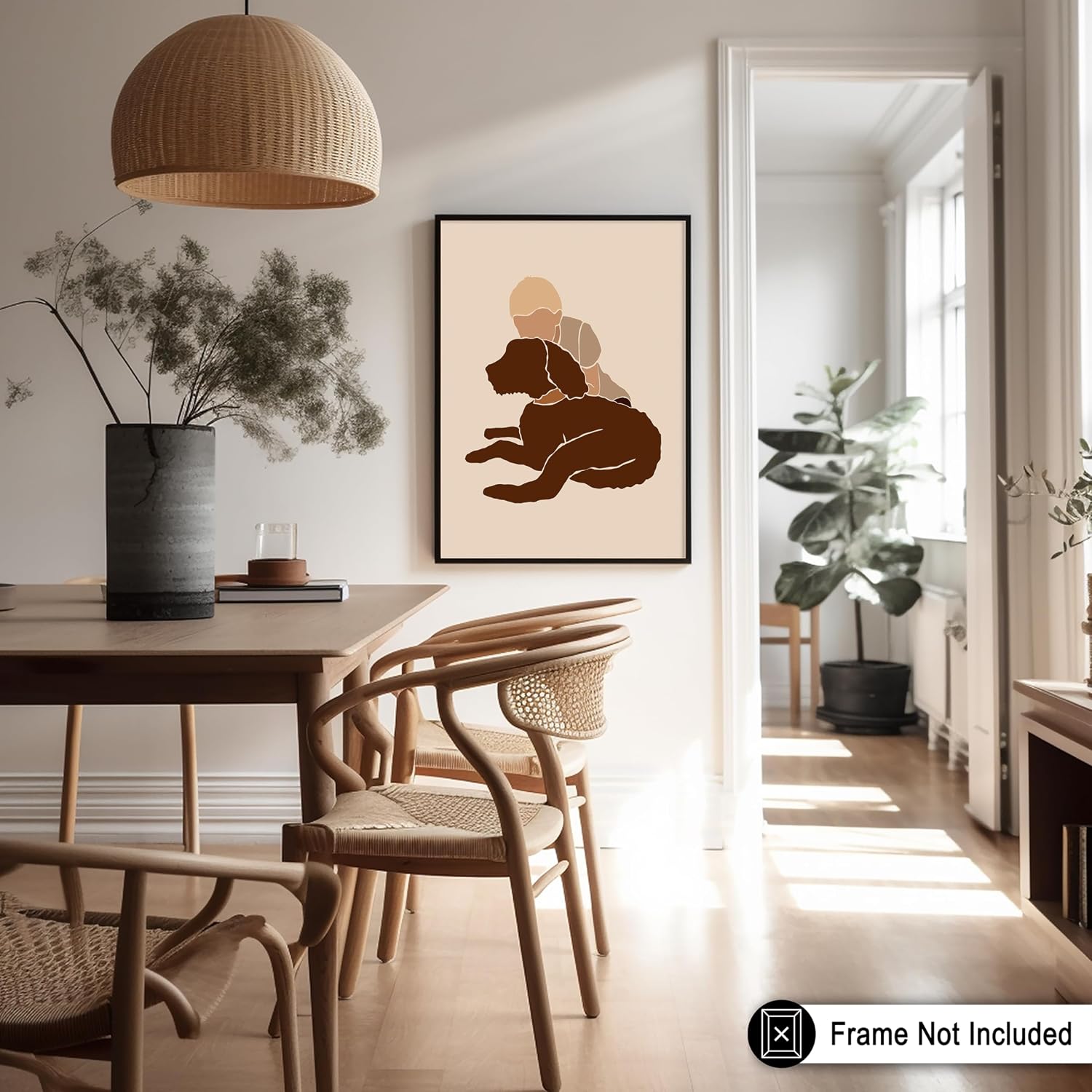 Poster Master Child and Dog Poster - Retro Little Child Print - Faceless Art - Puppy Dog Artwork - Bird Artwork - Modern Decor - Great Kid's Room or Girl's Room Display - 8x10 UNFRAMED