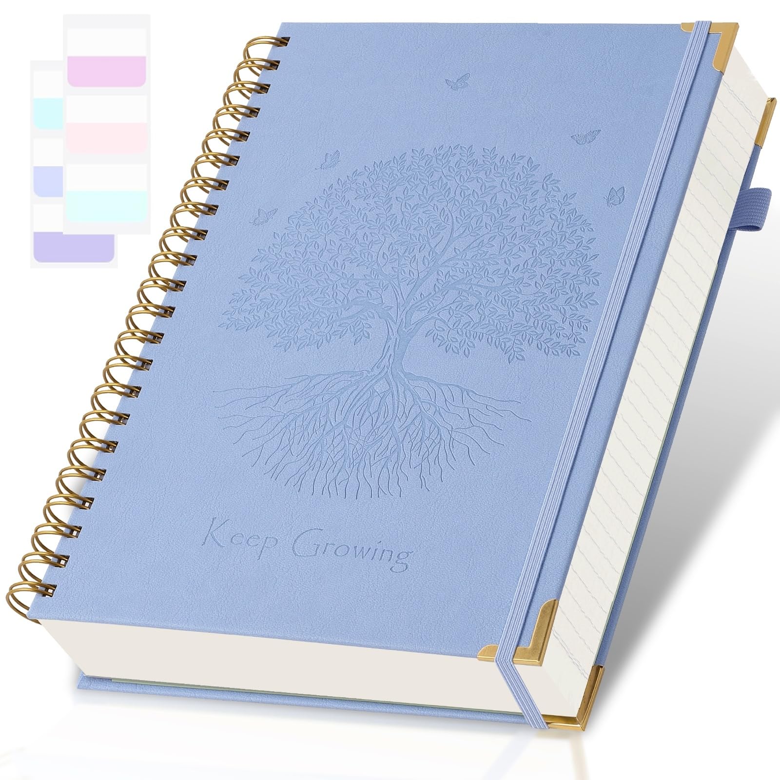 Spiral Notebook, College Ruled Notebook, 8.5" x 11", 300 Pages Leather Journals for Writing, A4 Hardcover Journaling Notebooks for Work School, 24pcs Tabs, Large Embossed Journal for Women Men, Blue