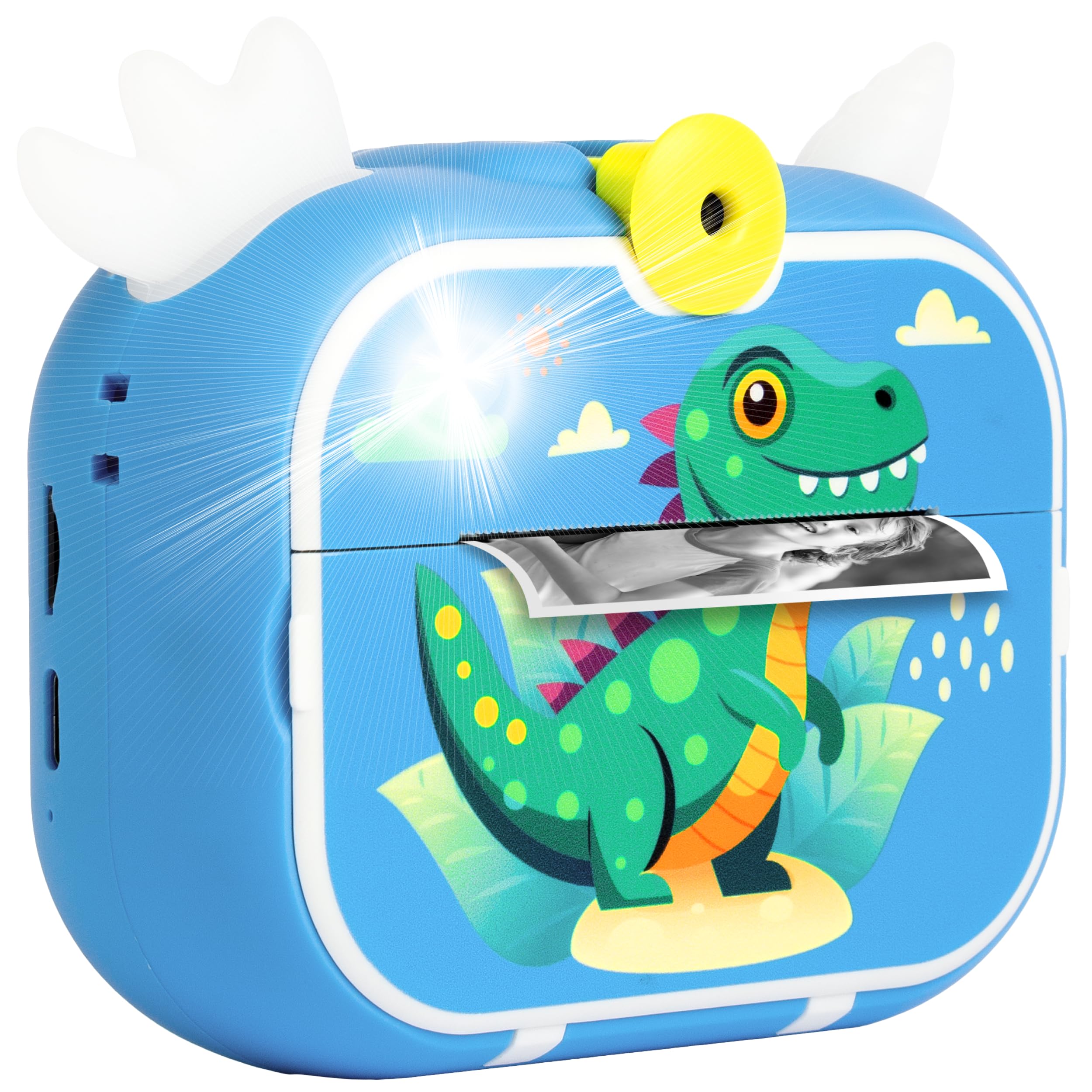 CUBIDI® Camara Fotos Infantil Instantanea – Cámara de Fotos Infantil con Impresión Térmica Sin Tinta con Lente 180° y Tarjeta 32 GB Incluidos. para Niñas y Niños 3-12 Años. Dinosaurio Azul.