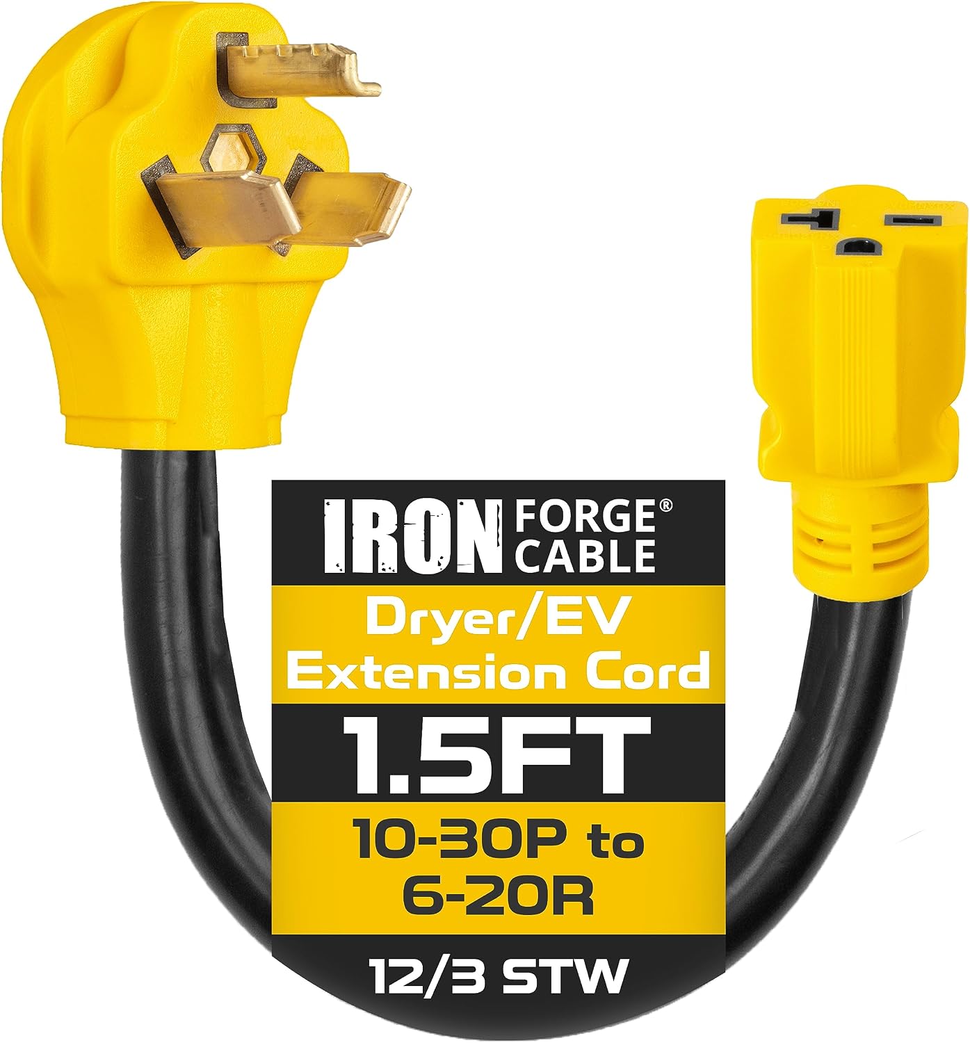 Iron Forge Cable 10-30P to 6-20R EV Charger Adapter Cord, 1.5 Ft - 12/3 STW 30 Amp Male Plug to 20 Amp Female Receptacle