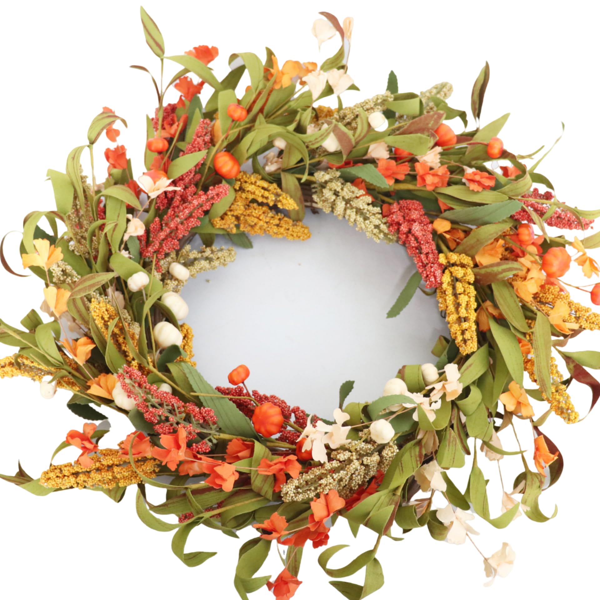 Autumn Hydrangea Pumkins Wreaths for Front Door 40 CM Artificial Fall Door Wreath for Thanksgiving Harvest Decorations Wall Window Party Wedding Decor Indoor Outdoor (Off White)