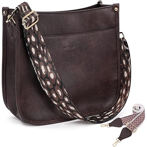 HKCLUF Crossbody Bags for Women Designer Leather Hobo Handbags With 2 Adjustable Leopard Guitar Strap Shoulder Bucket Bags