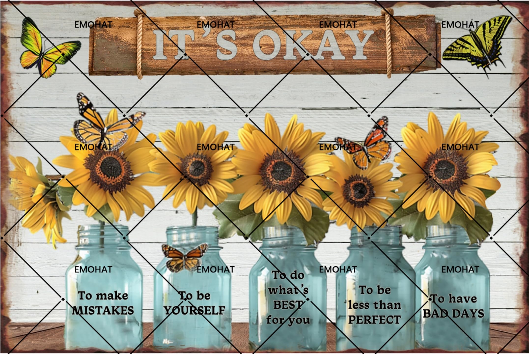 It's Okay To Make Mistakes Sunflower Tin Sign, 12x8 Inch
