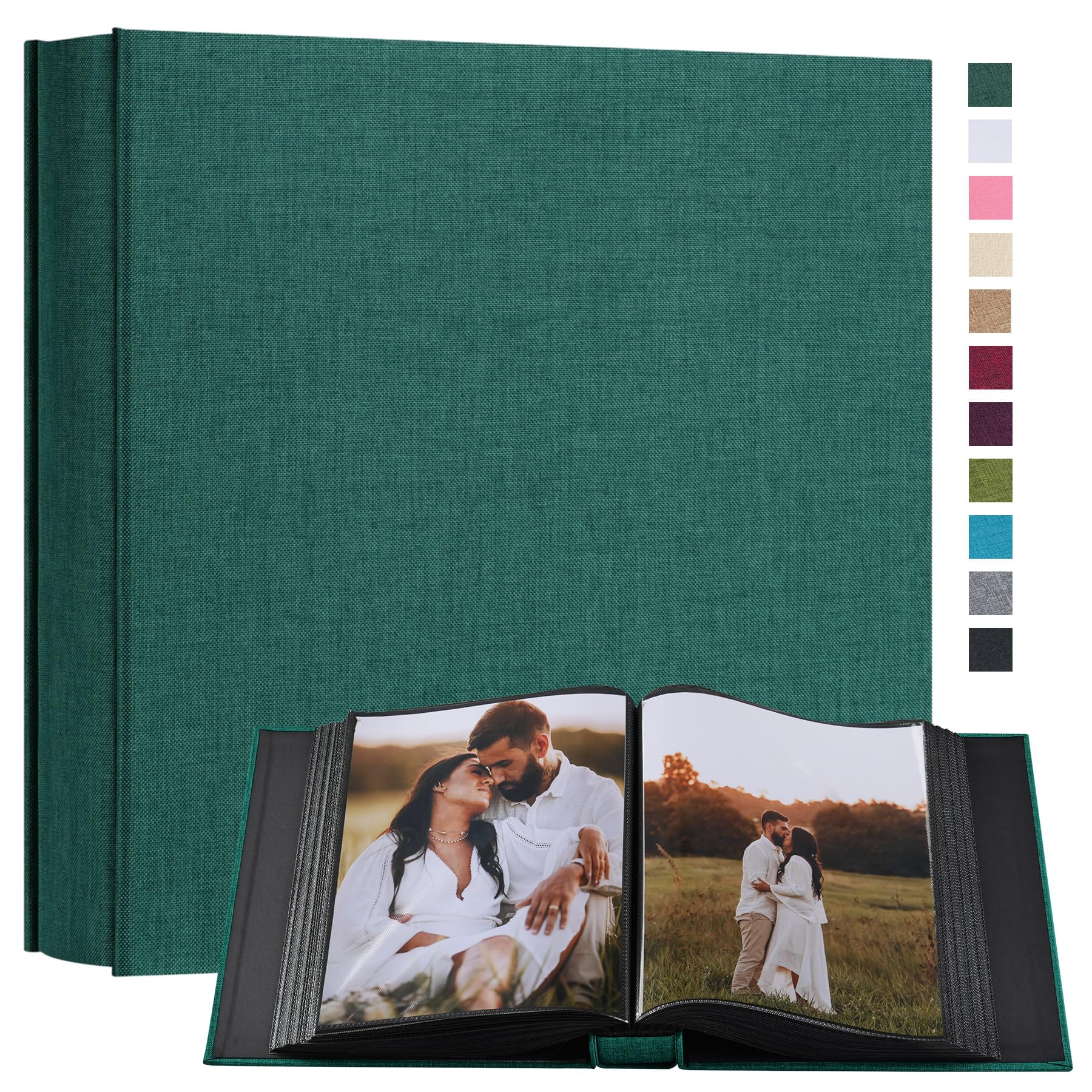 potricher Small 8x10 Photo Album 160 Pockets Linen Cover Large Capacity Picture Book for Family Wedding Anniversary and Baby (Dark Green)