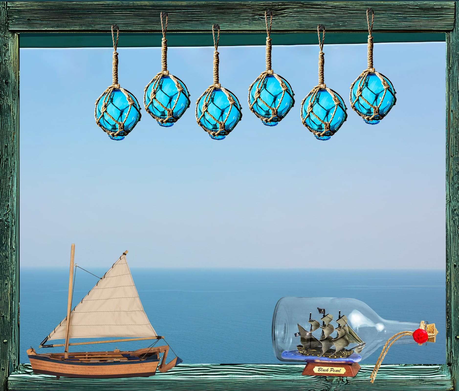 Glass Fishing Float Ornaments - Set Of 6 Colorful Nautical Christmas Tree & Beach Decorations