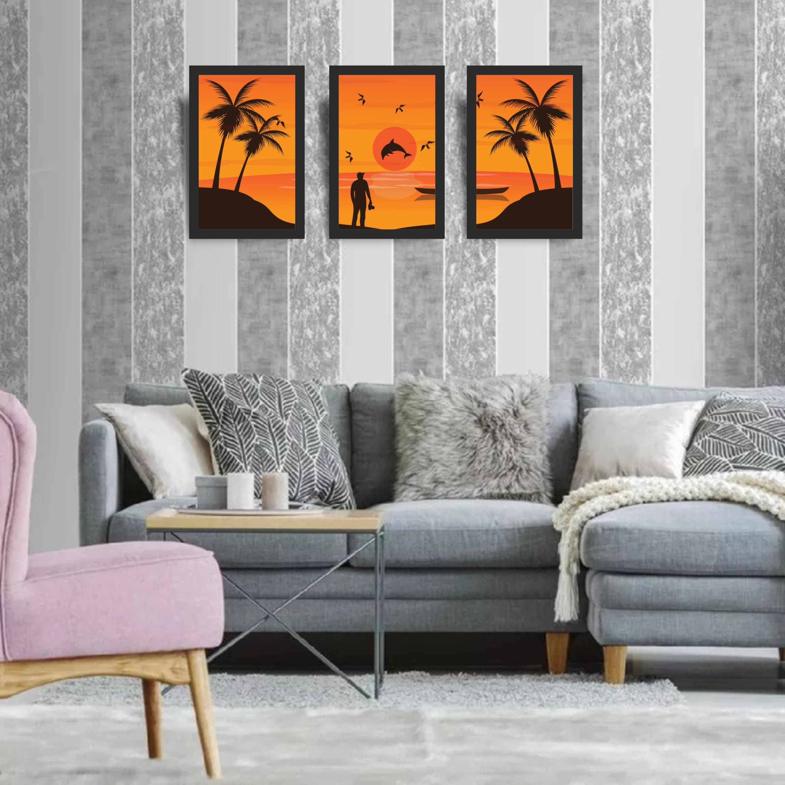 Tropical Sunset Beach Wall Art Frame Set of 3