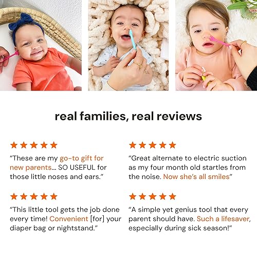 Miniatura 31 de Oogiebear – Limpiador de oídos y nariz para bebés, 2 unidades Naranja y espuma de mar con estuche