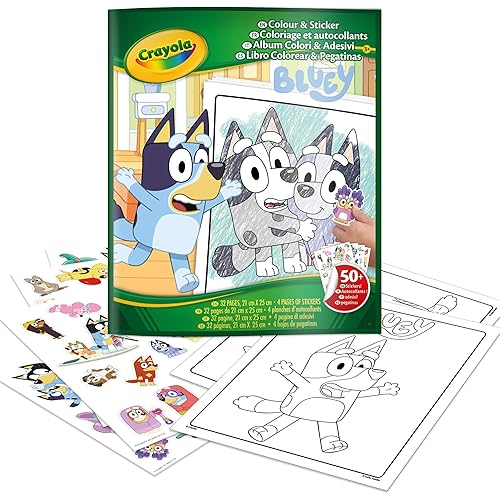 Crayola Bluey Color & Sticker Activity, Coloring Pages, 32 Count, Gift for Kids, Ages 3, 4, 5, 6