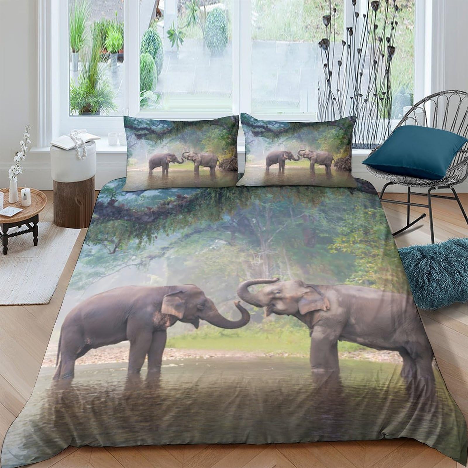 Ctjqhvkz Style-6 3D Printed Elephant Forest Fitted Sheet Microfiber Soft Bedroom Decor Safari Wildlife Mattress Cover Anti-Slip Single（135X200cm）