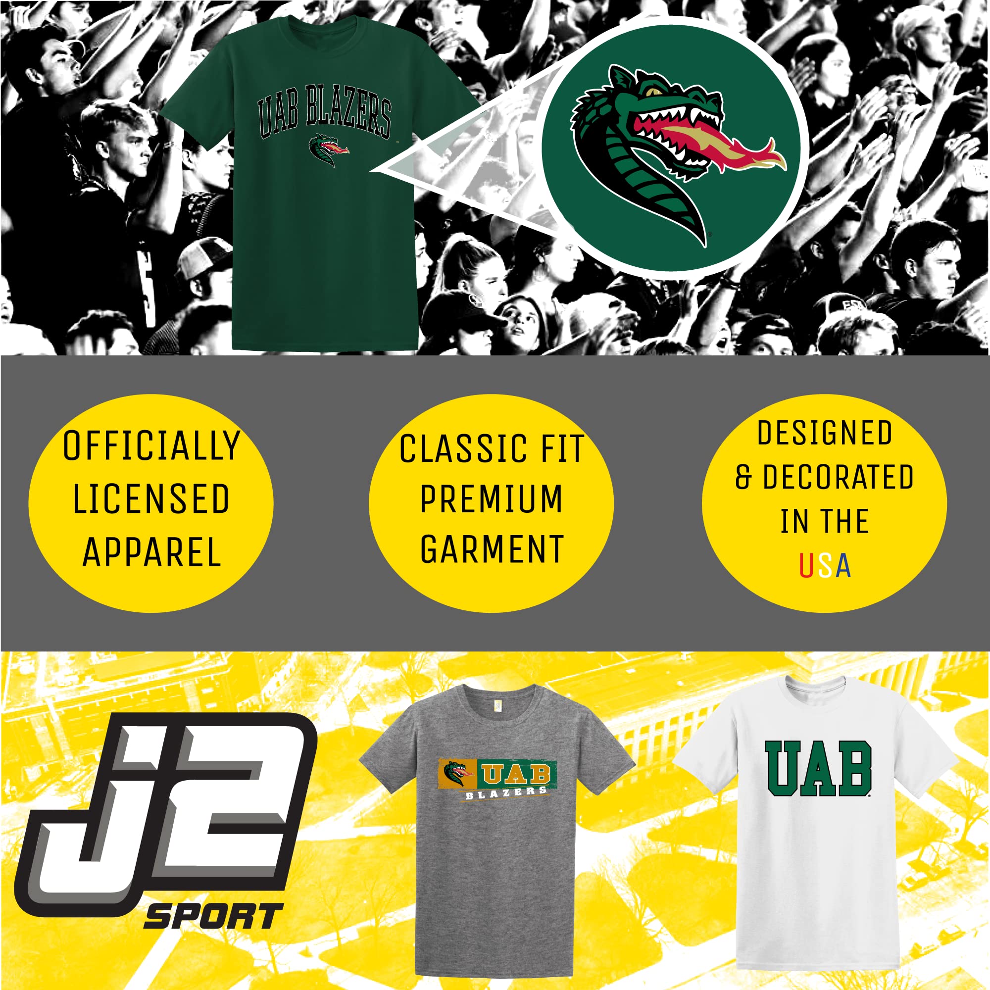 J2 Sport University of Alabama at Birmingham Blazers T-Shirt – NCAA Unisex Tee