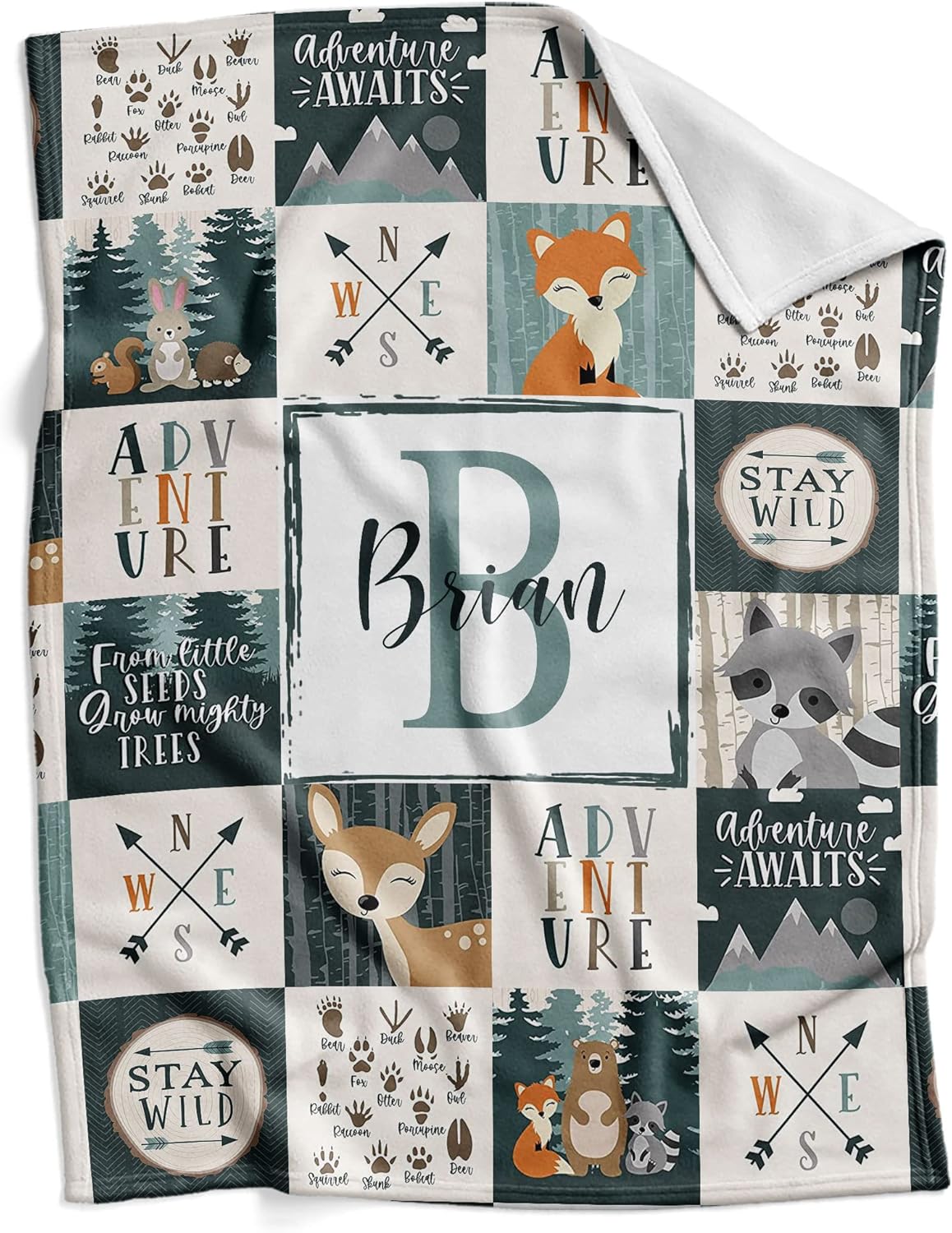 Personalized Woodland Baby Blankets for Boys with Name - Repeating Name Custom Baby Blankets - Customized Gifts for Newborn Boy - Soft Fleece