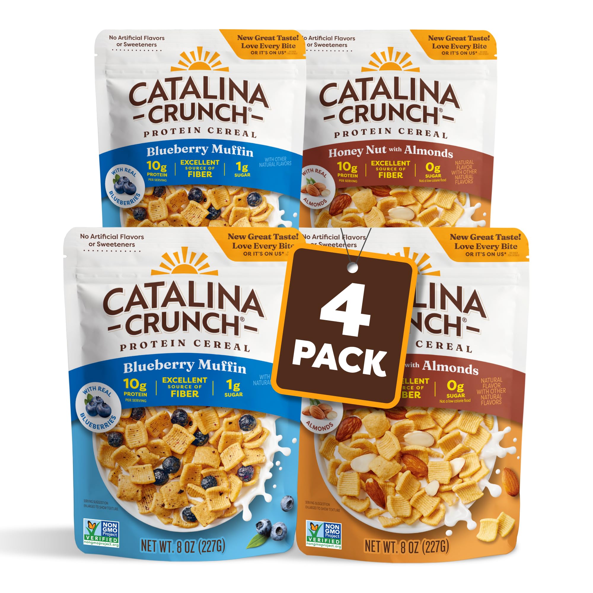 Catalina Crunch Protein Cereal | Breakfast Cereal with 10g of Protein, No Added Sugar | Gluten Free, Keto Friendly | Variety Pack Blueberry Muffin & Honey Nut (Pack of 4) - Packaging May Vary