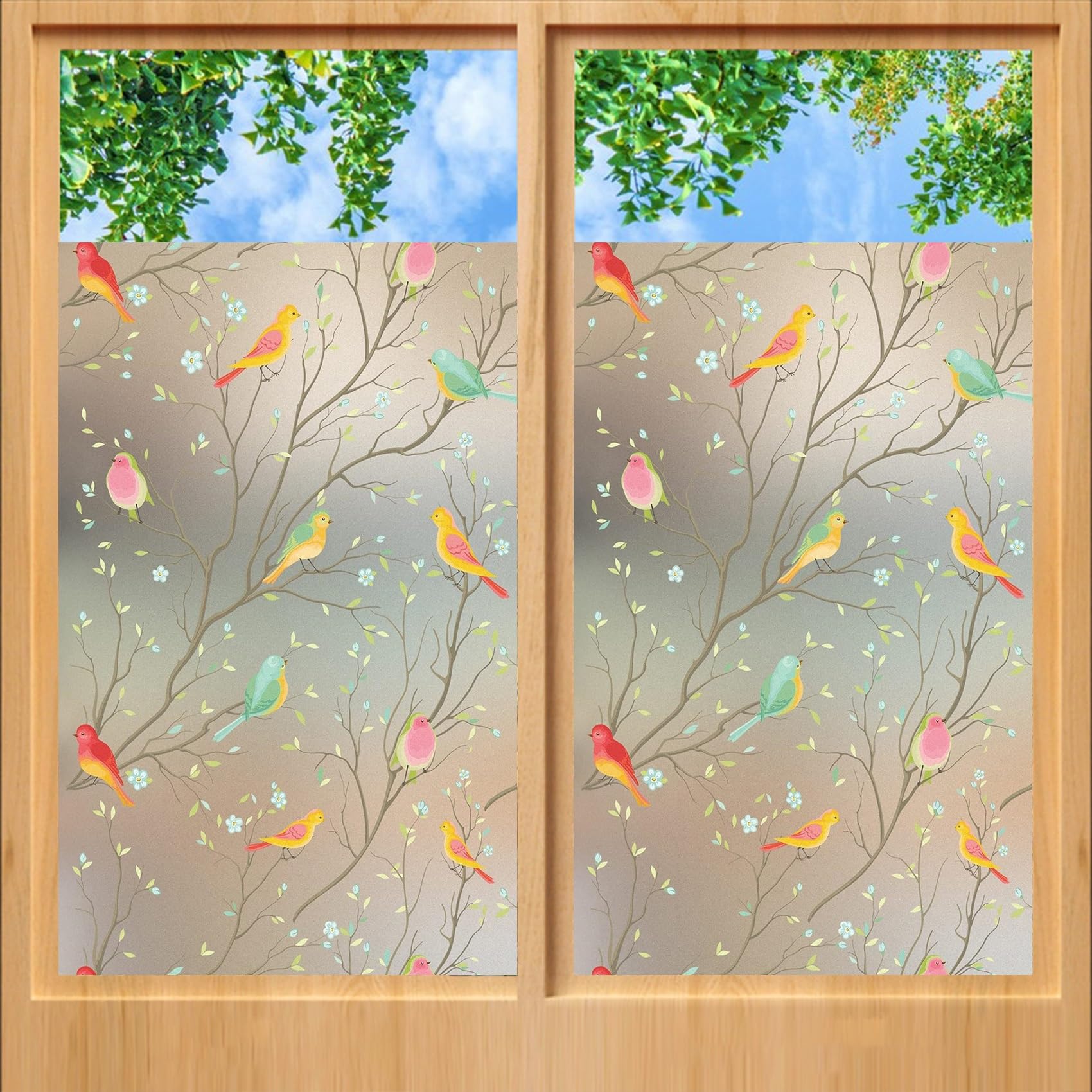 Non-Adhesive Static Cling 20 x 560 cm, Self Adhesive Sun Block, Anti Uv, Anti Glare, Without Glue Or Residue, Window Film Anti Glare Static Cling with Toolkit for Window, Painted Bird