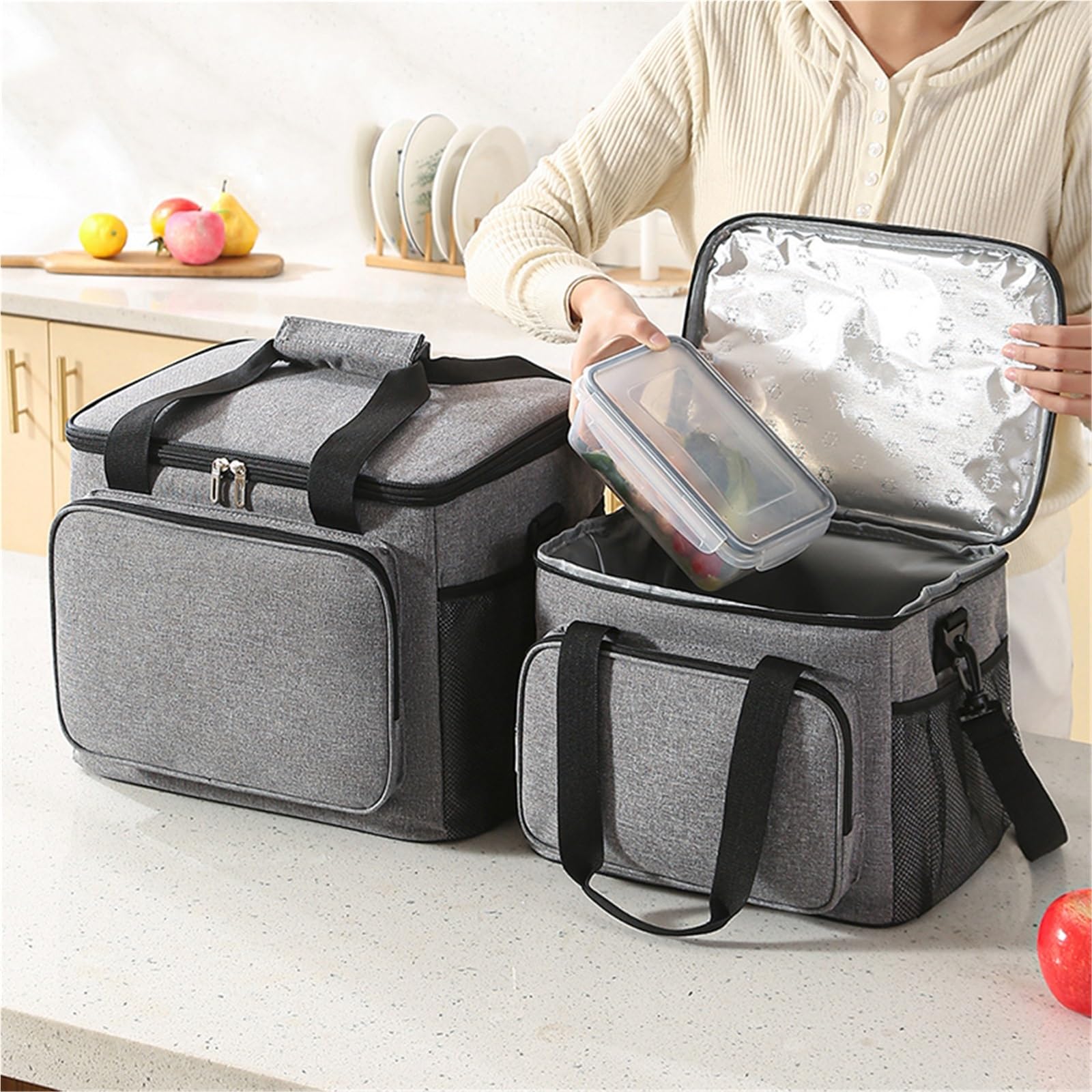 2 Stück verdickte Oxford-Tuch-Tragetasche, Kühler, Lunch-Tasche, Box, große tragbare Picknick-Aufbewahrungstaschen mit Schultergurt