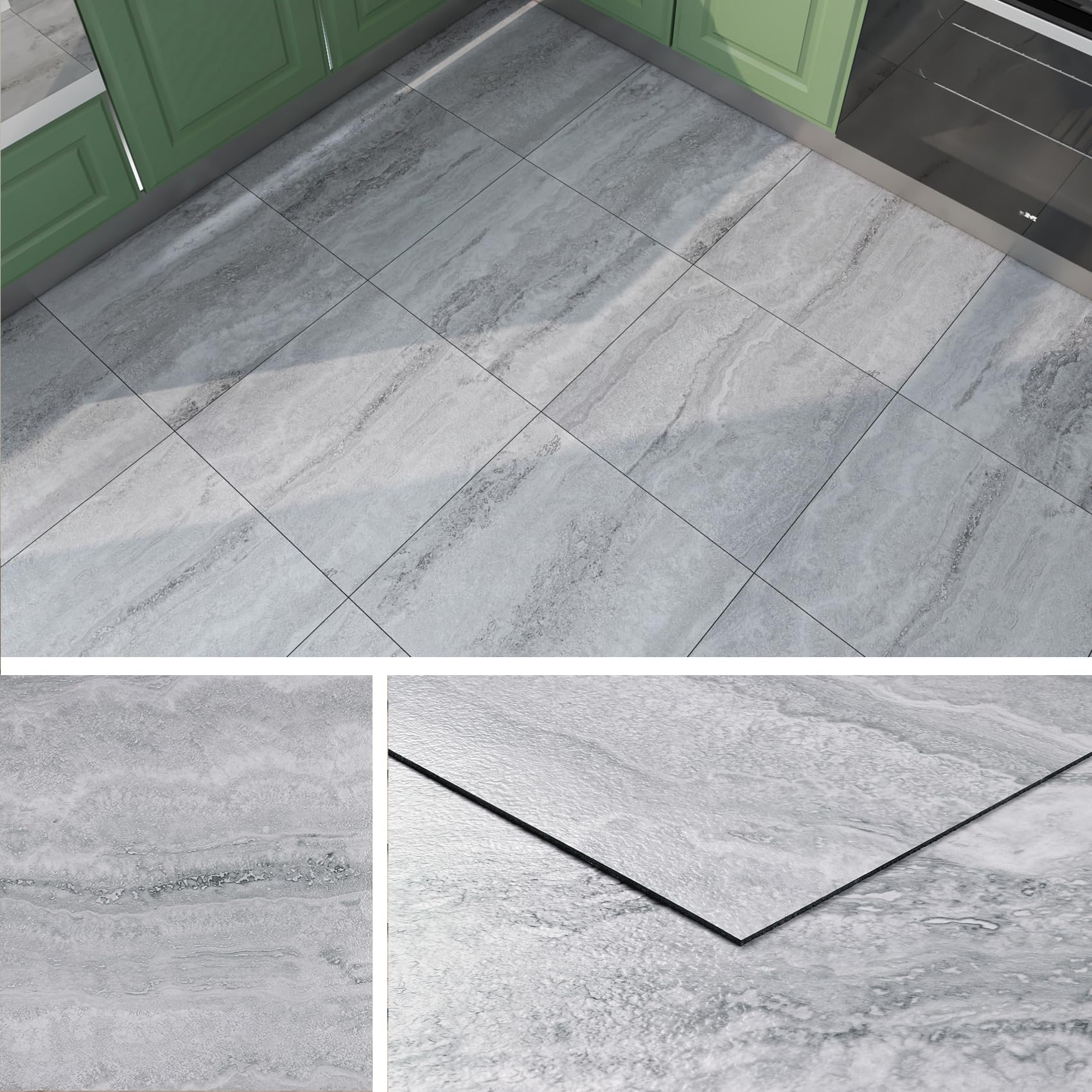 Livelynine PVC Bodenbelag Selbstklebend Fliesenoptik Marmor Grau 30x30CM Vinylboden Selbstklebend Badezimmer Betonoptik Grau 16 Stück Klebefliesen Boden Küche Wohnzimmer Flur Linoleum Bodenbelag