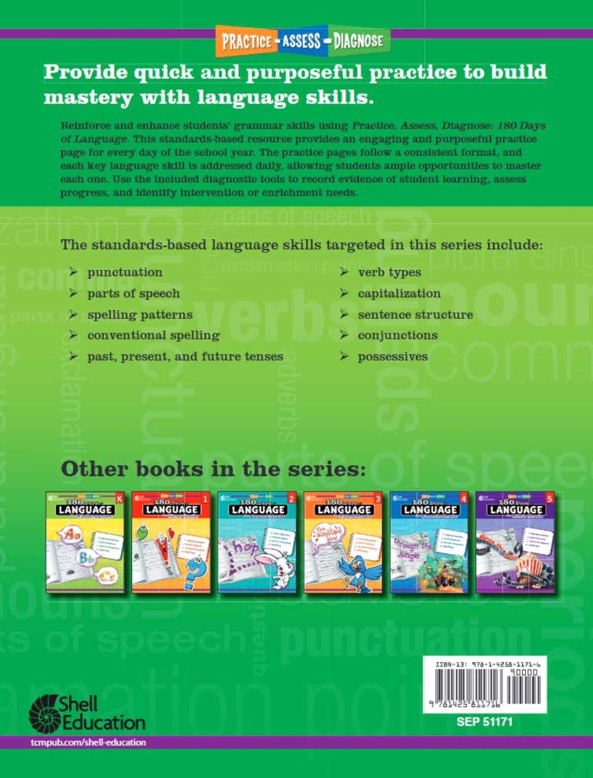 Reading, Writing, Spelling, & Language Grade 6 Book Set: Practice, Assess, Diagnose (180 Days of Practice)