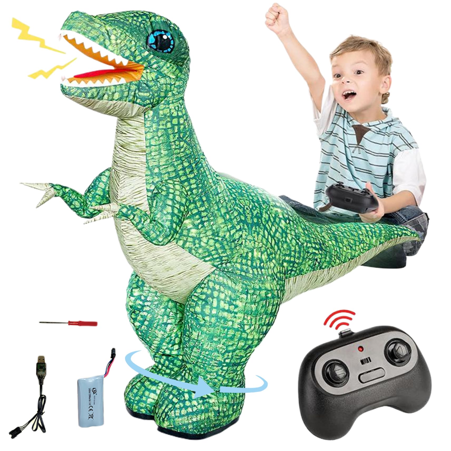 Nukinp Remote Control Dinosaur Green Realistic Electric Inflatable Dinosaur with 360° Rotation, Forward & Backward, Rechargeable Big Toys for Boys Kids Birthday