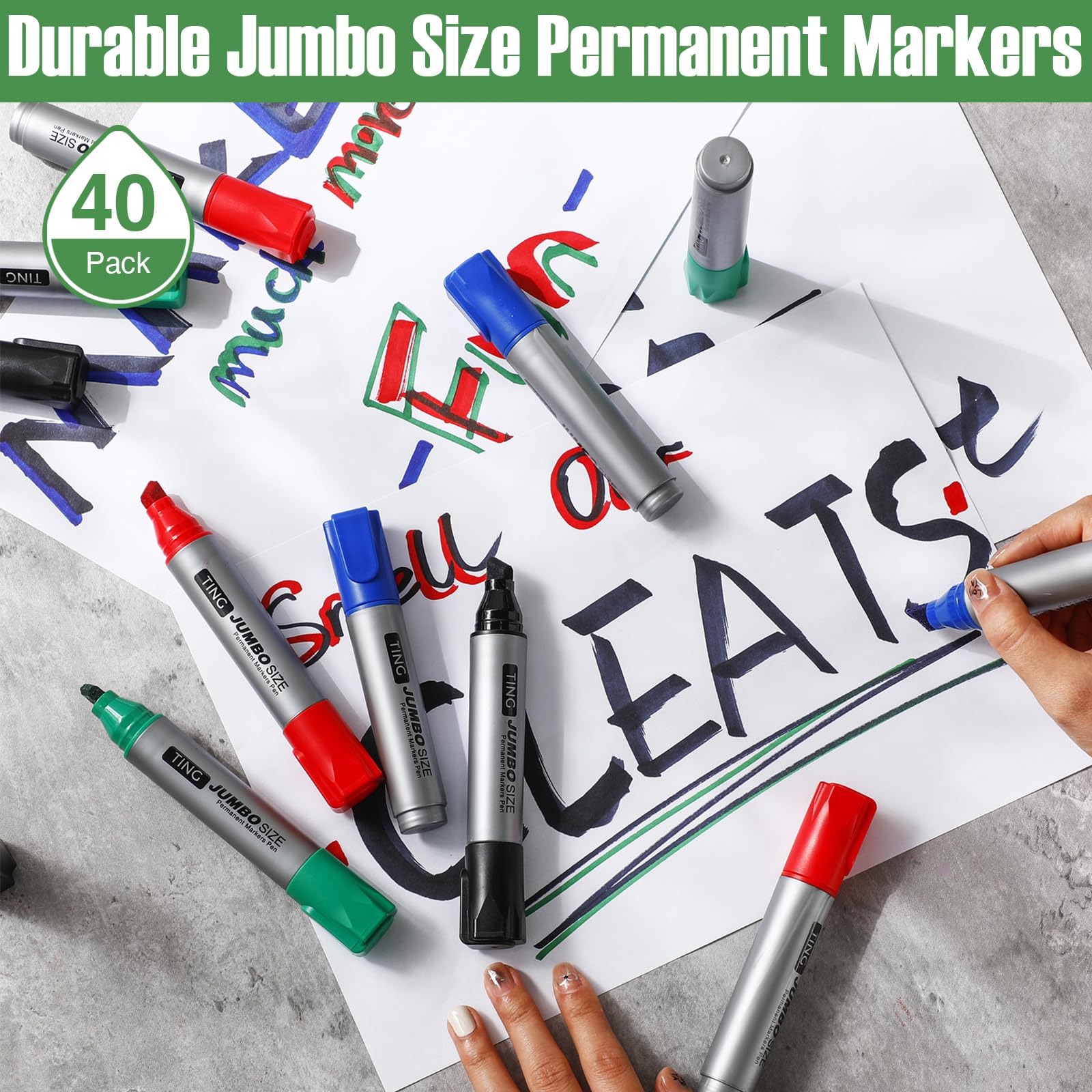 Cholemy Jumbo markery permanentne, duże znaczniki permanentne, duża końcówka dłuta, markery Jumbo, szybkoschnące markery permanentne, artykuły biurowe, szkolne, dla nauczycieli, wielokolorowe, 40 szt