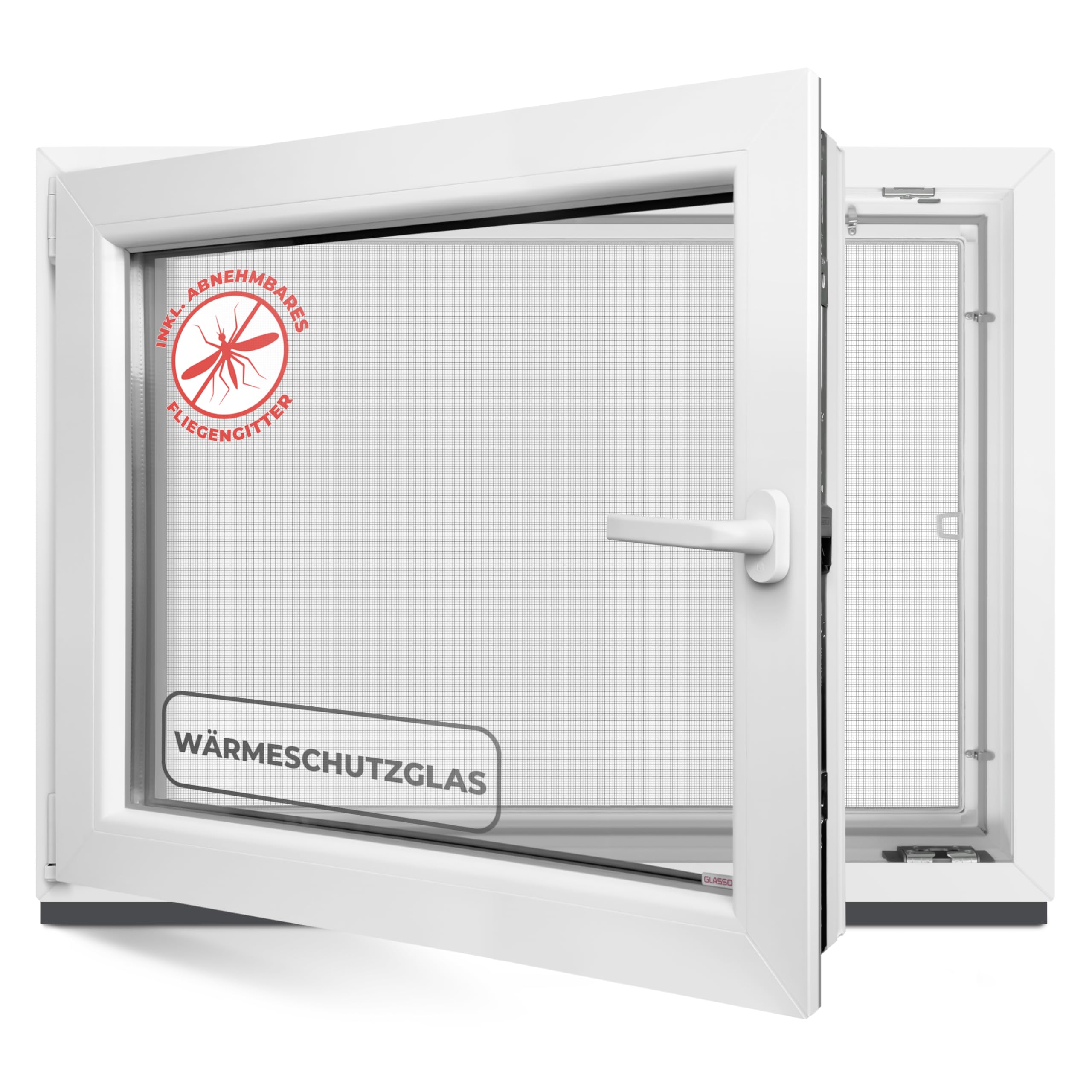 Kellerfenster 50x50 cm 2 fach Verglasung - Alle Größen Kunststofffenster 60mm Profil -Din Links- BxH: 500x500mm Perfekt für Fenster Gartenhaus, Garagenfenster, Hauskeller mit Dreh-Kipp System