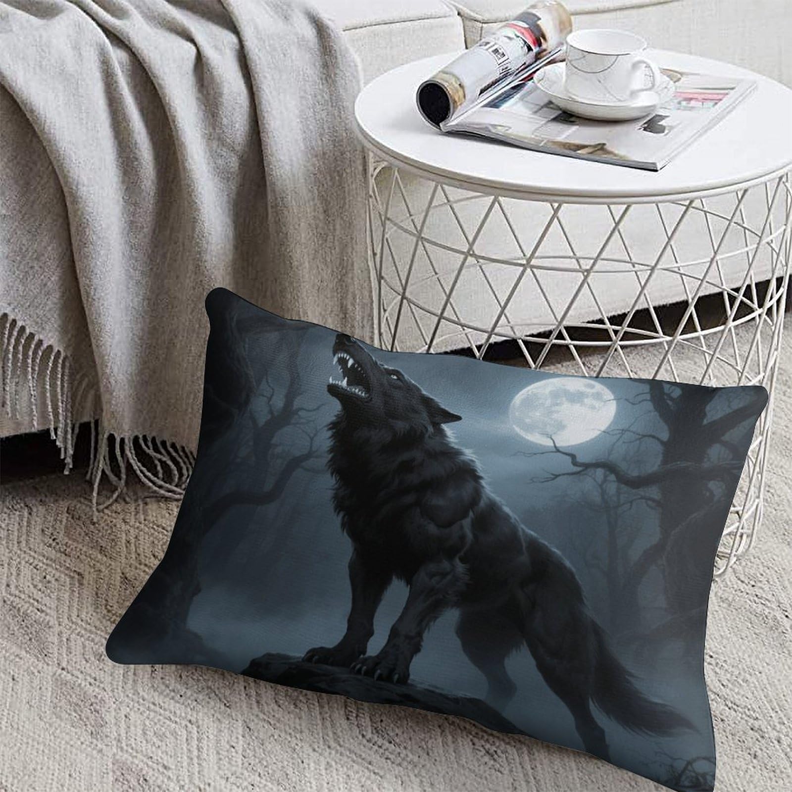 FodPand Decorative Throw Pillow Covers 8x12 Short Plush Ferocious Howling Wolf Body Pillowcase Cushion Cases with Invisible Zipper Rectangle Lumbar Pillow Shells for Sofa Couch Chair Bed Home Decor