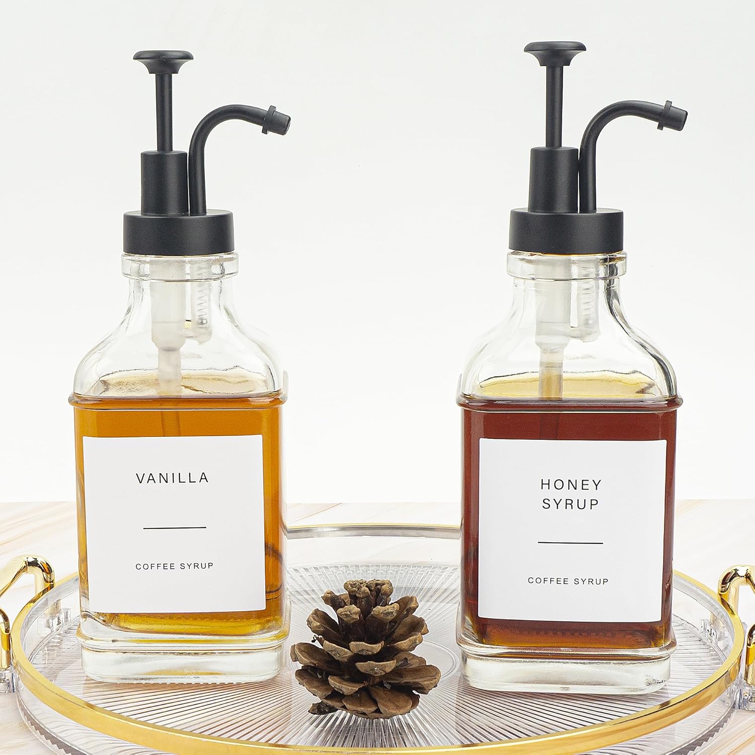 Ezebesta 2 PCS 500ml Syrup Dispensers Large Glass Bottles with Black