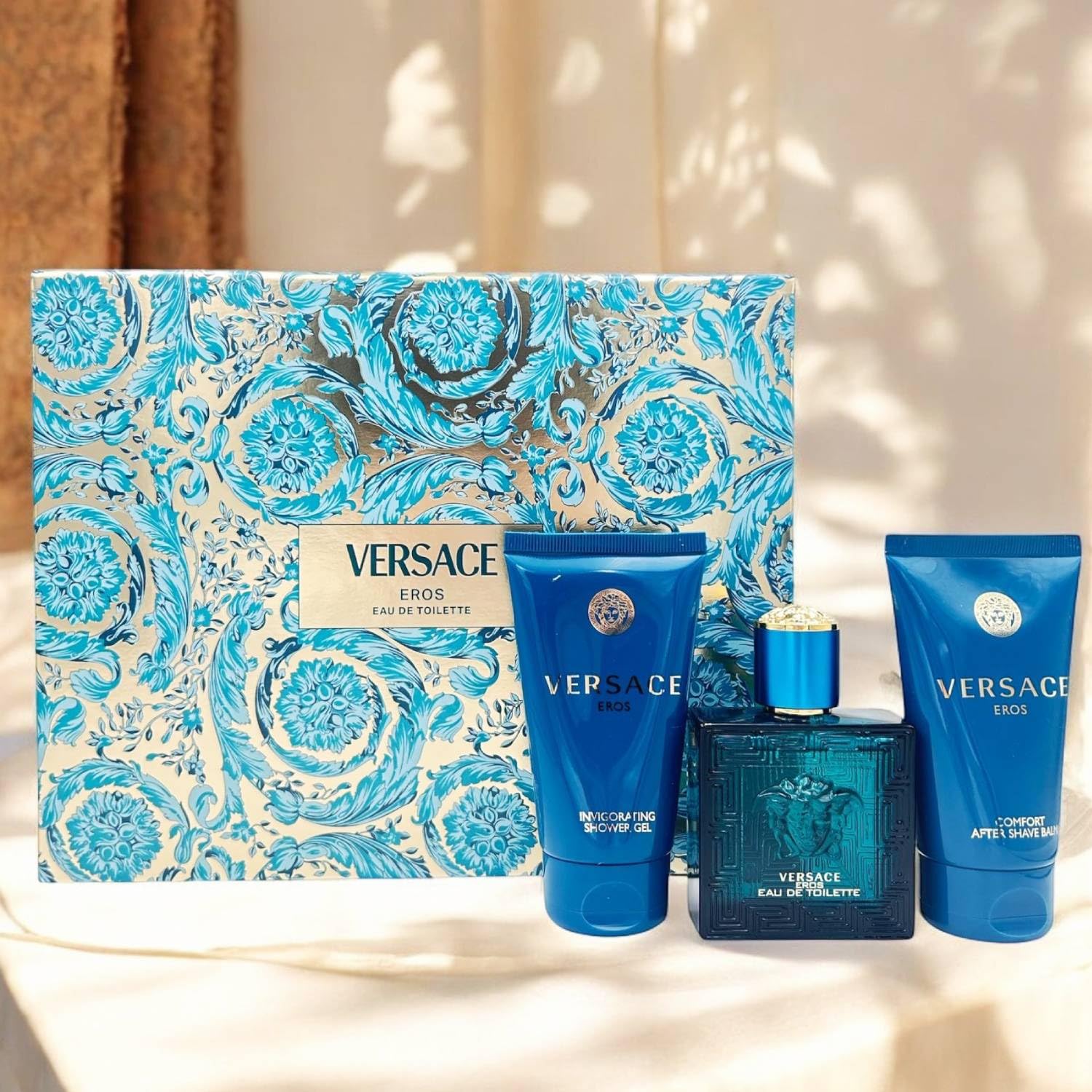 Versace Eros Confezione Regalo Uomo: Profumo Eau De Toilette, Balsamo Dopobarba e Bagnoschiuma 50 ml