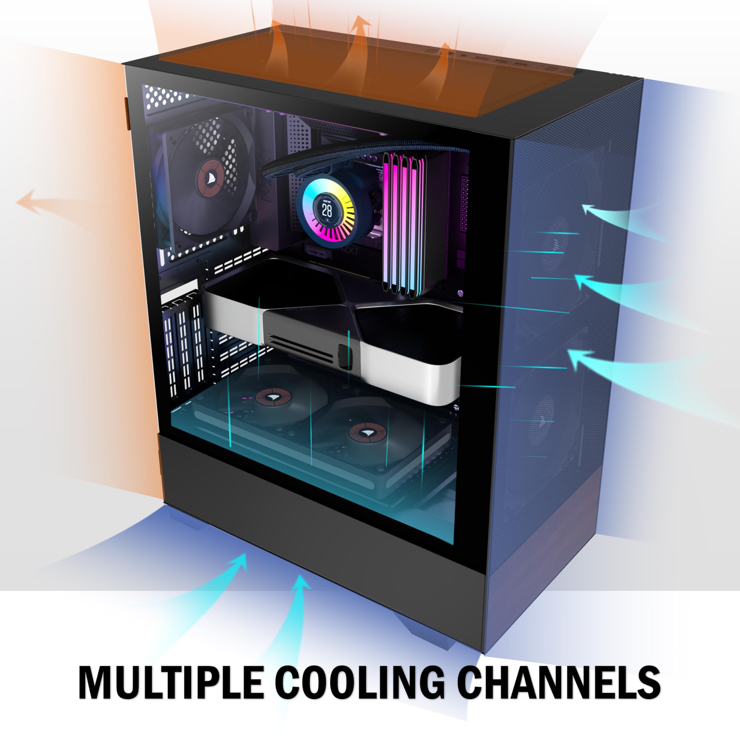 Case per PC Case ATX 3 preinstallata, case per computer Mid Tower con vetro temperato, pannelli in legno di noce stampati, supporto radiatore da 360 mm, custodia da gioco nera (H3)