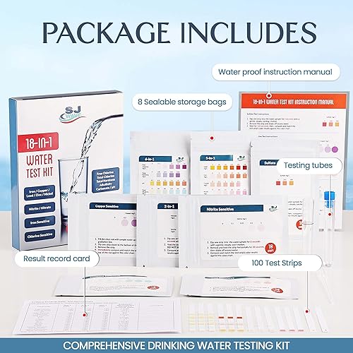 Miniatura 8 de Kit de prueba de agua SJWAVE 18 en 1 2024 - Análisis preciso de 5 pruebas sensibles cloro, hierro, nitrito, cobre, sulfato y 13 parámetros