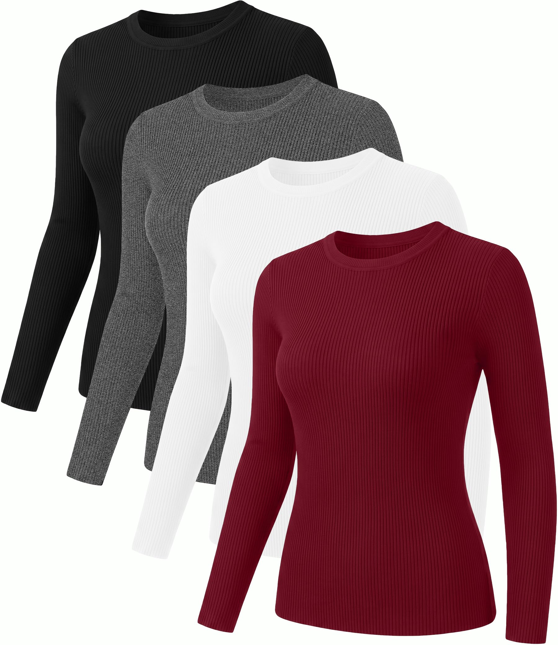 siimcuzy 4 Pack Women's Long Sleeve Shirts Fitted Basic Ribbed Undershirt Underscrub Compression Tops T Shirts for Casual-picture-40